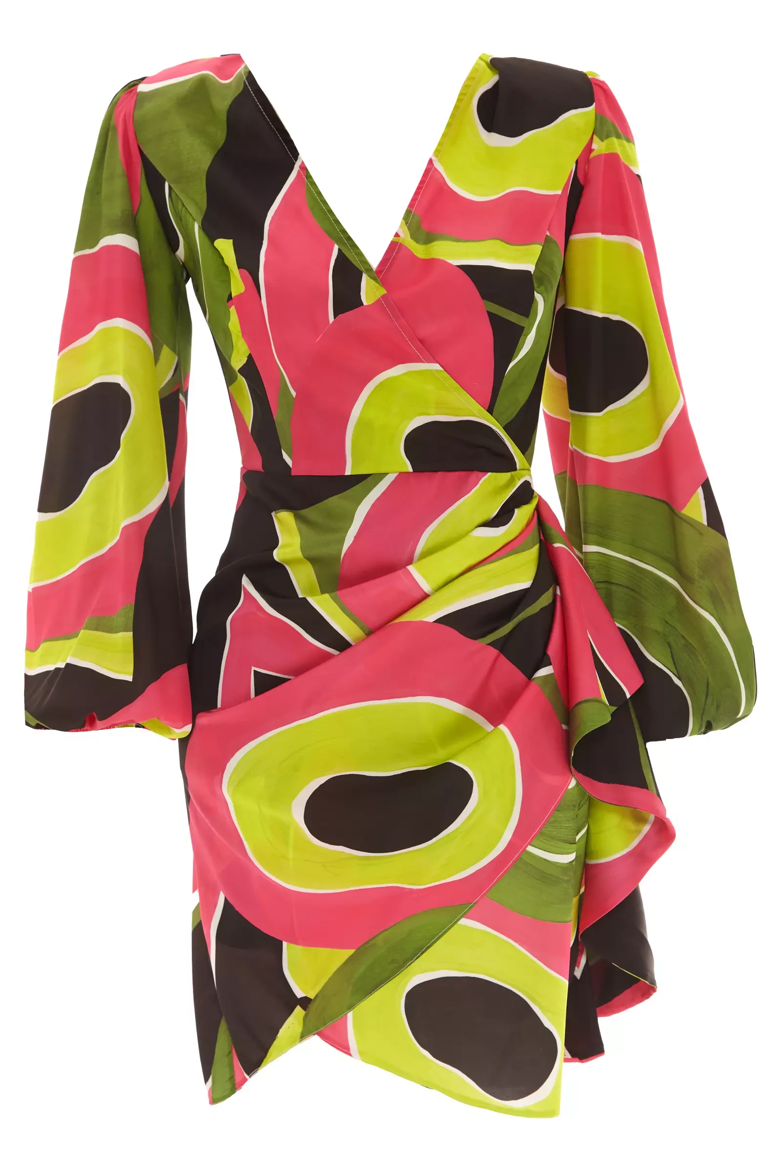 Printed Satin Long Sleeve Mini Dress