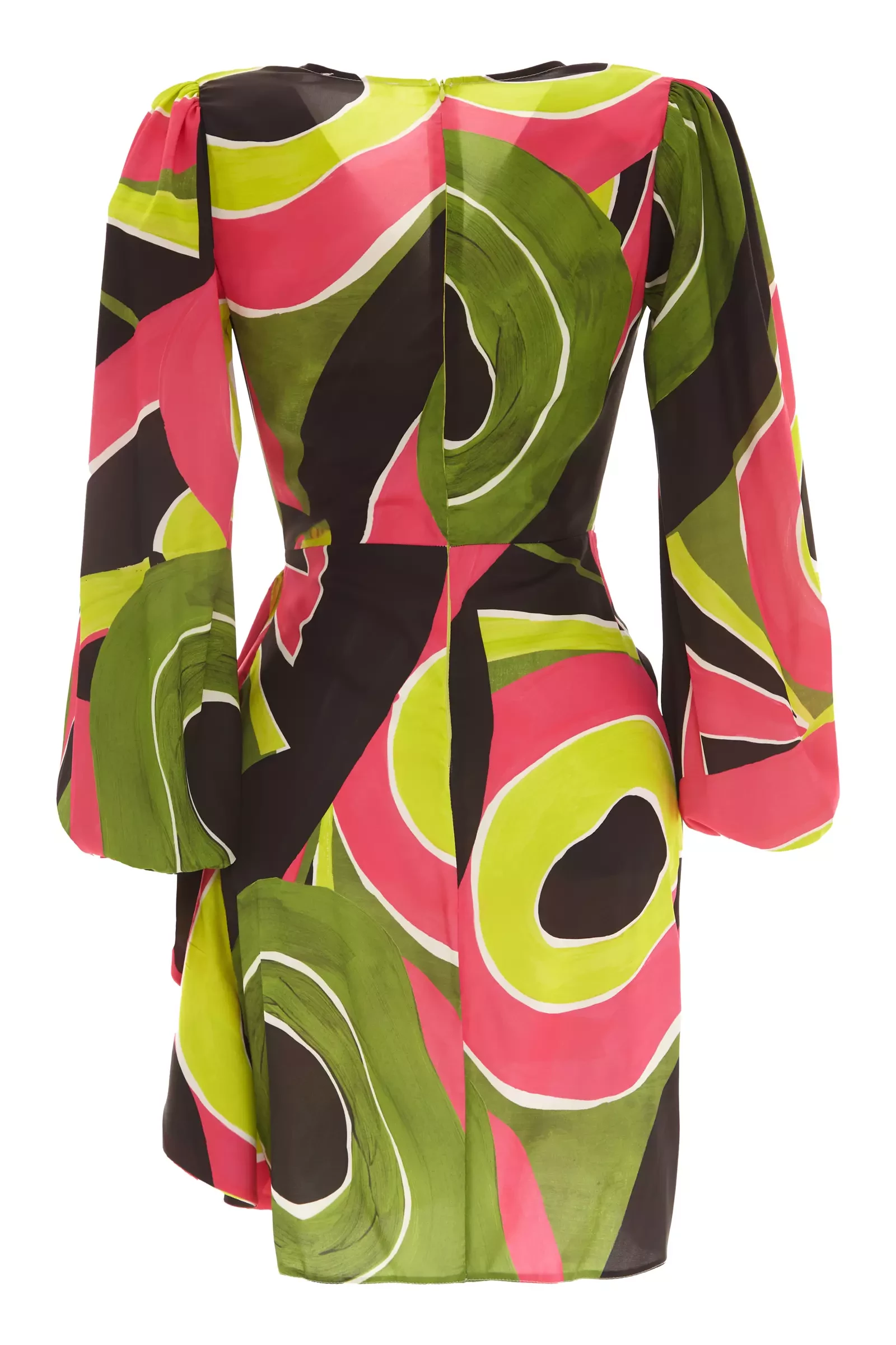 Printed Satin Long Sleeve Mini Dress