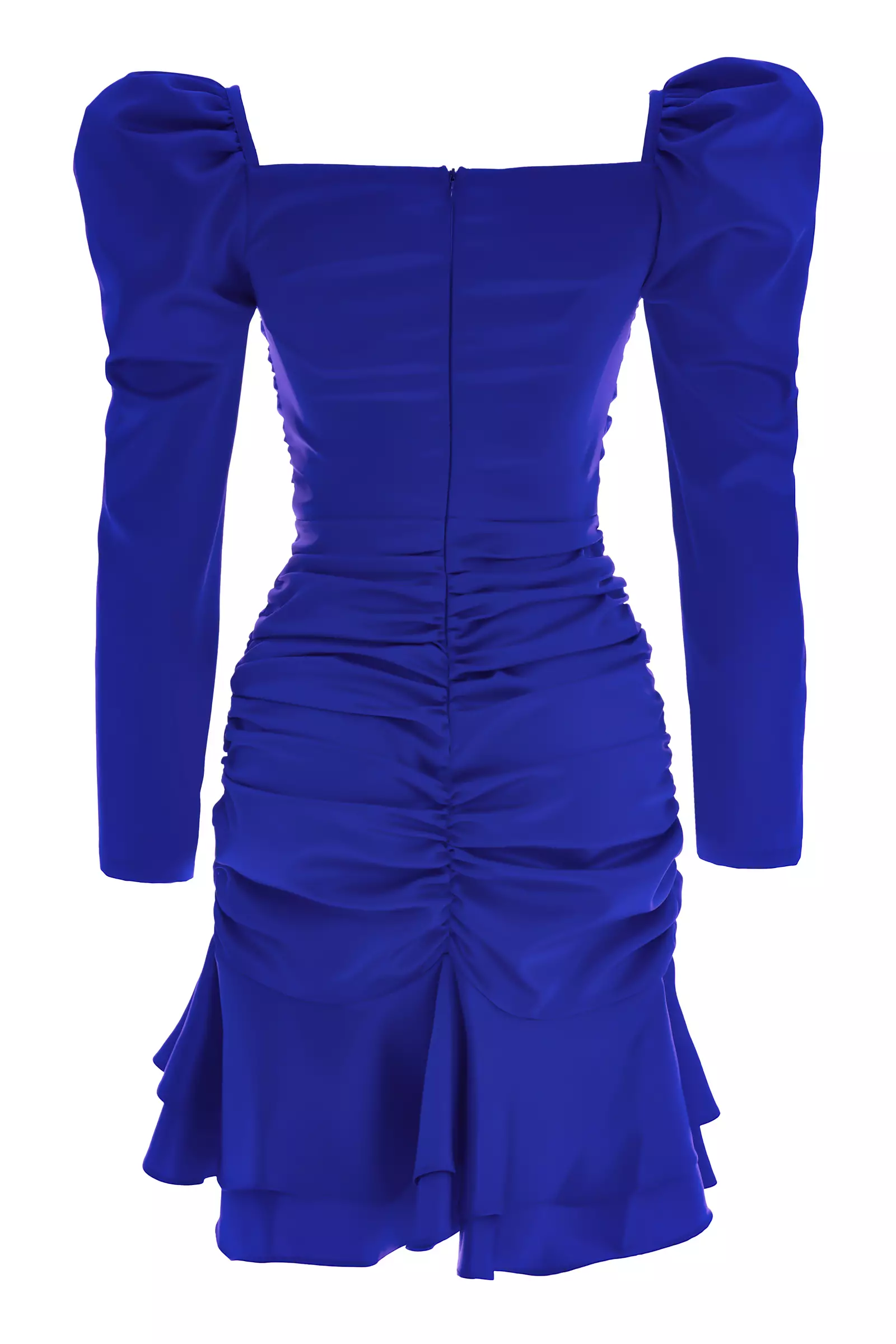 Blue Satin Long Sleeve Midi Dress