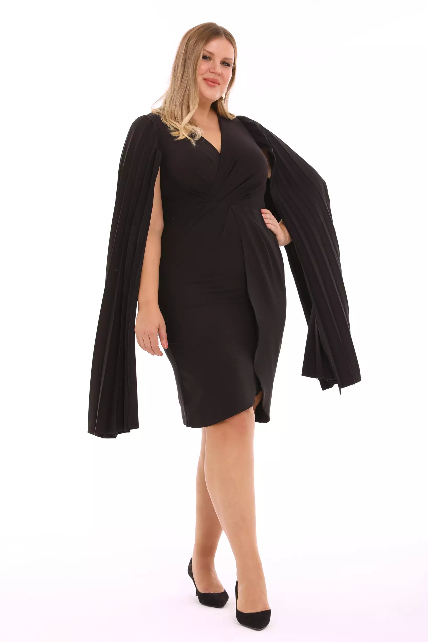 Black Plus Size Crepe Long Sleeve Mini Dress