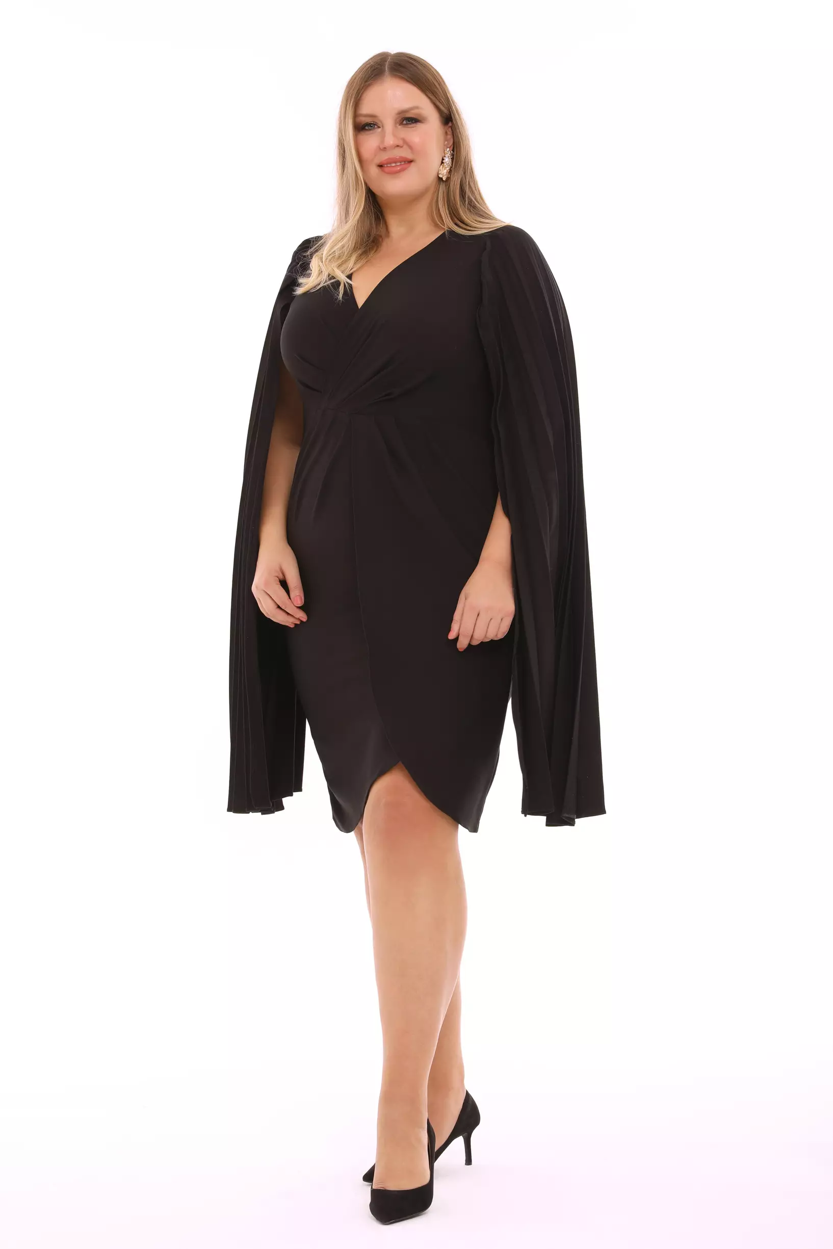 Black Plus Size Crepe Long Sleeve Mini Dress