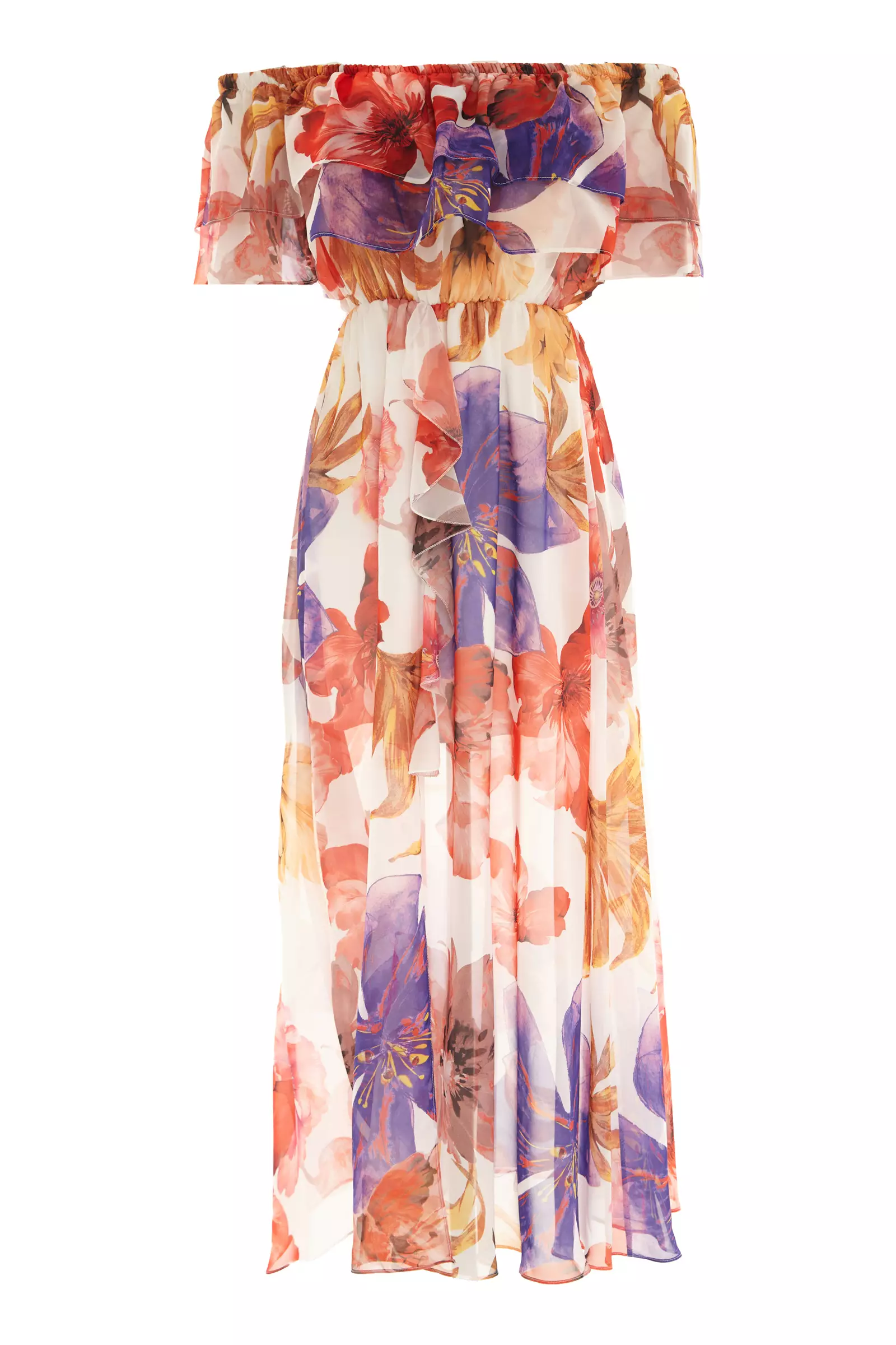 Printed Sifon Short Sleeve Maxi Dress