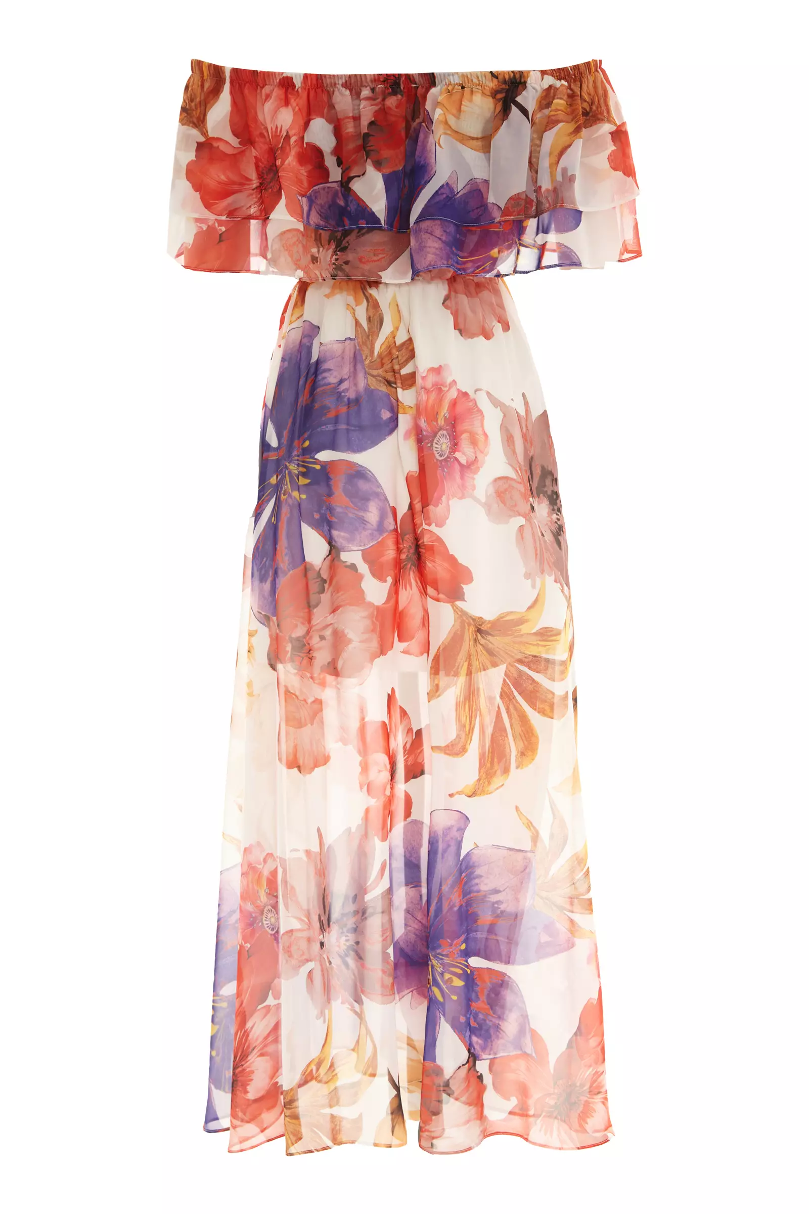 Printed Sifon Short Sleeve Maxi Dress