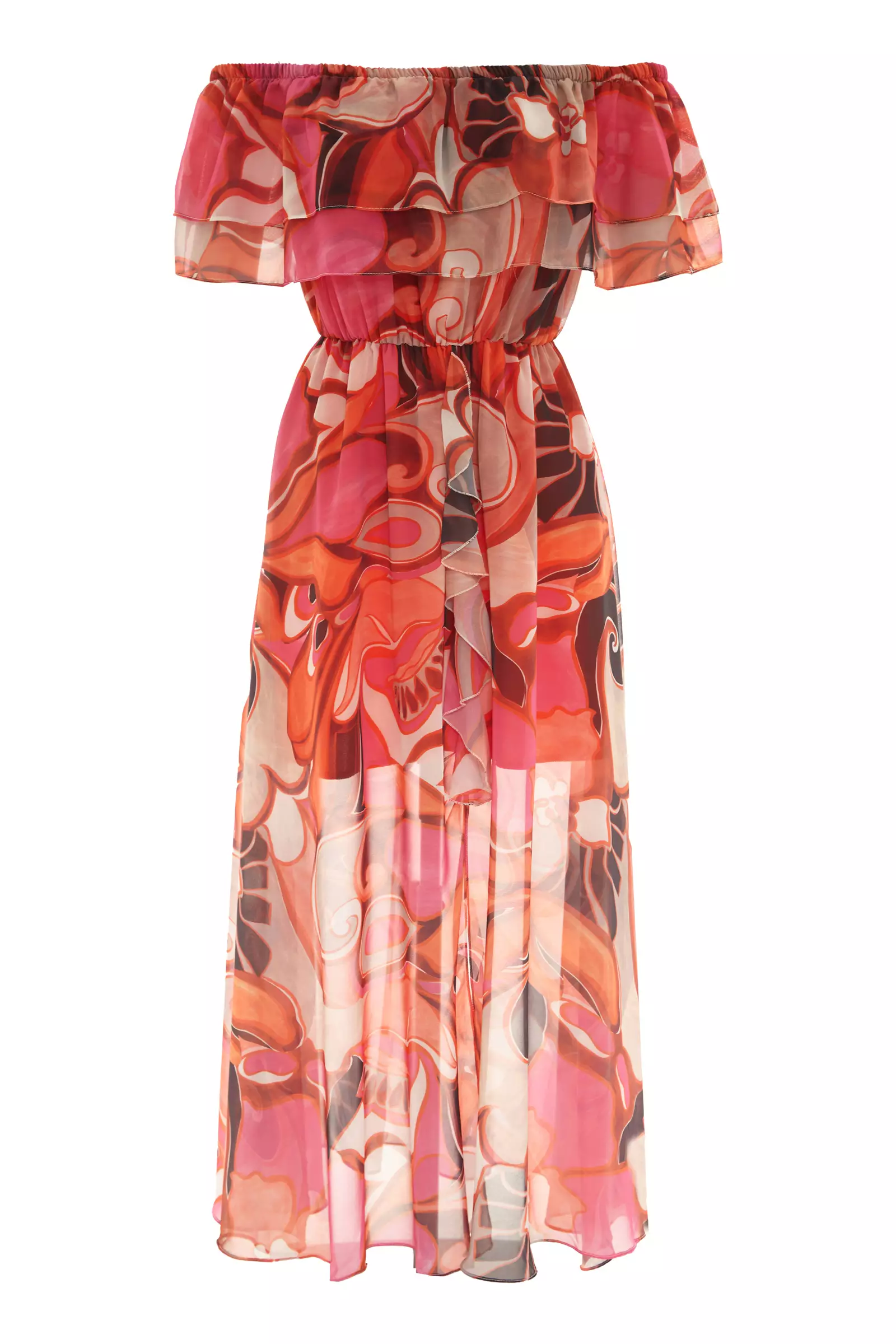Printed Sifon Short Sleeve Maxi Dress