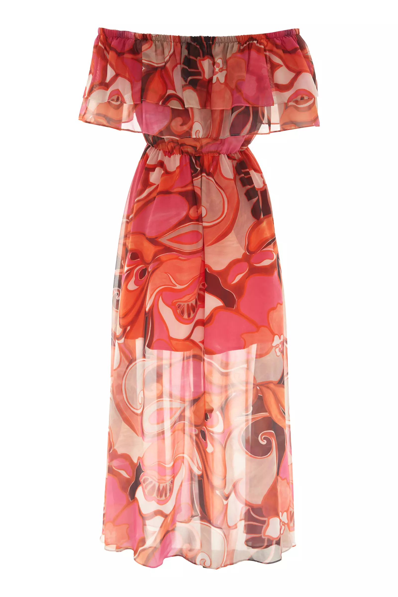 Printed Sifon Short Sleeve Maxi Dress