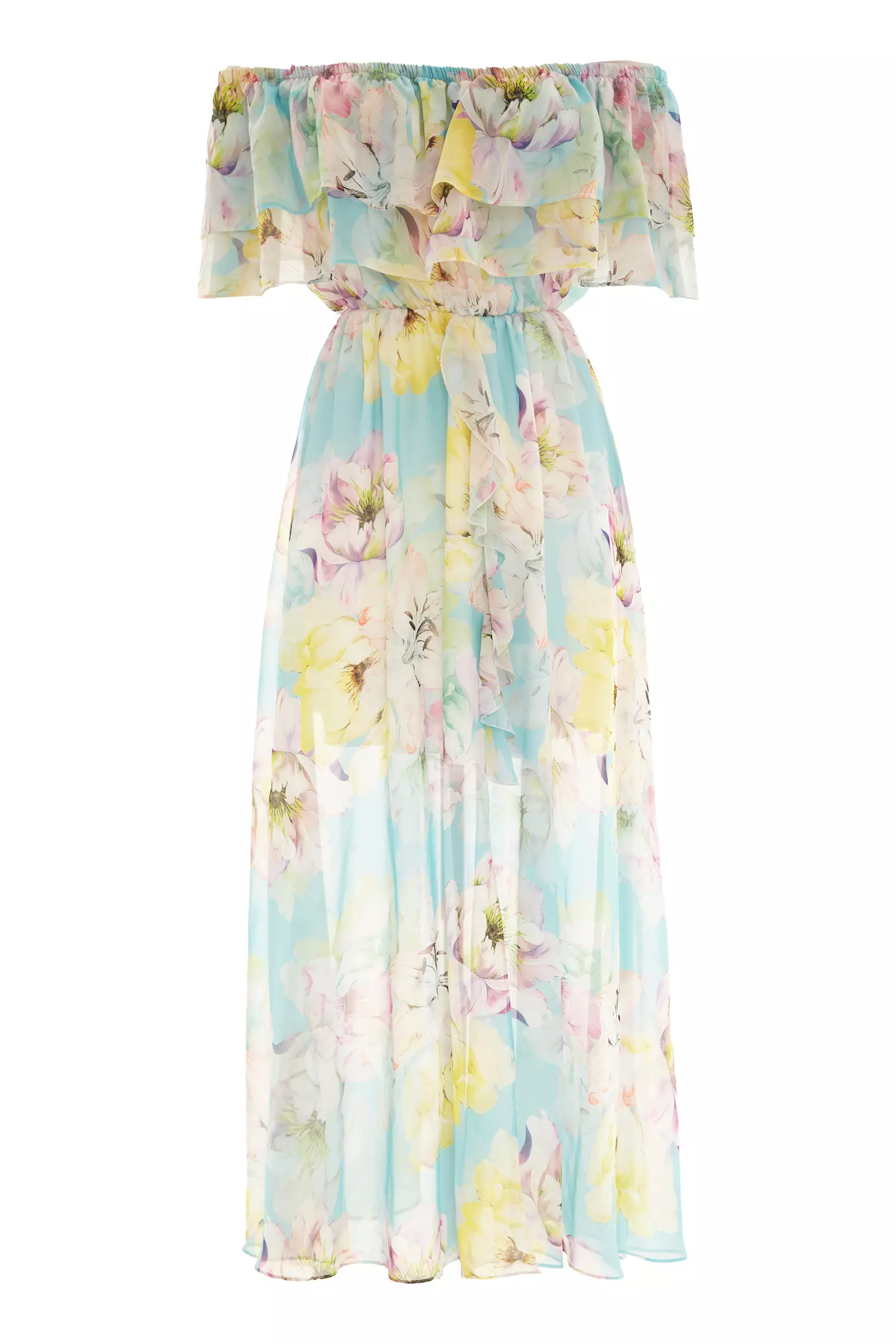 Printed Sifon Short Sleeve Maxi Dress
