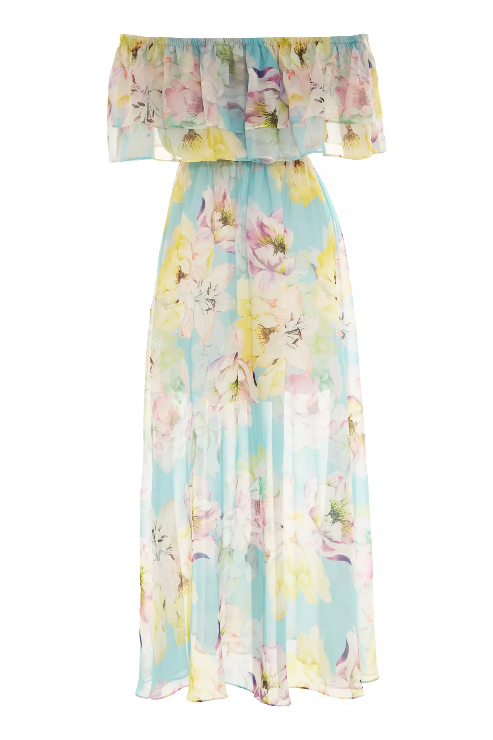 Printed Sifon Short Sleeve Maxi Dress
