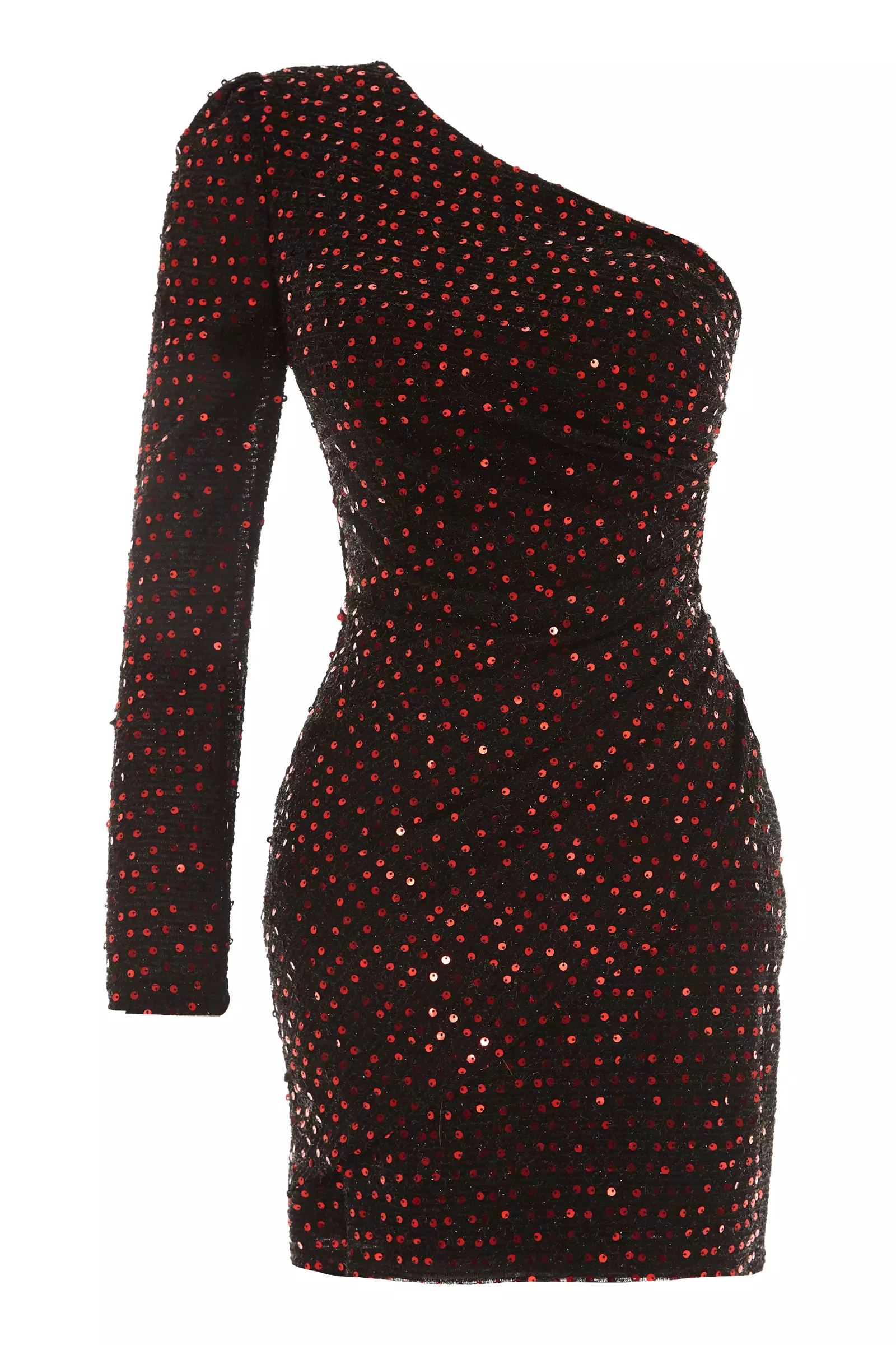 Black Sequin One Arm Mini Dress