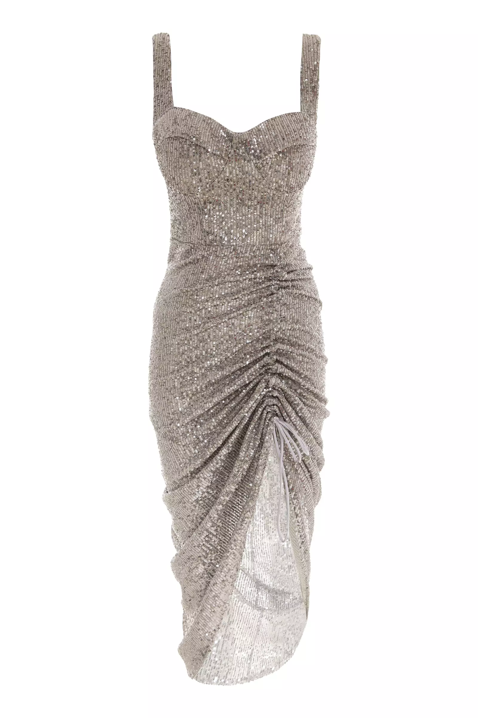 Gray sequin sleeveless midi dress