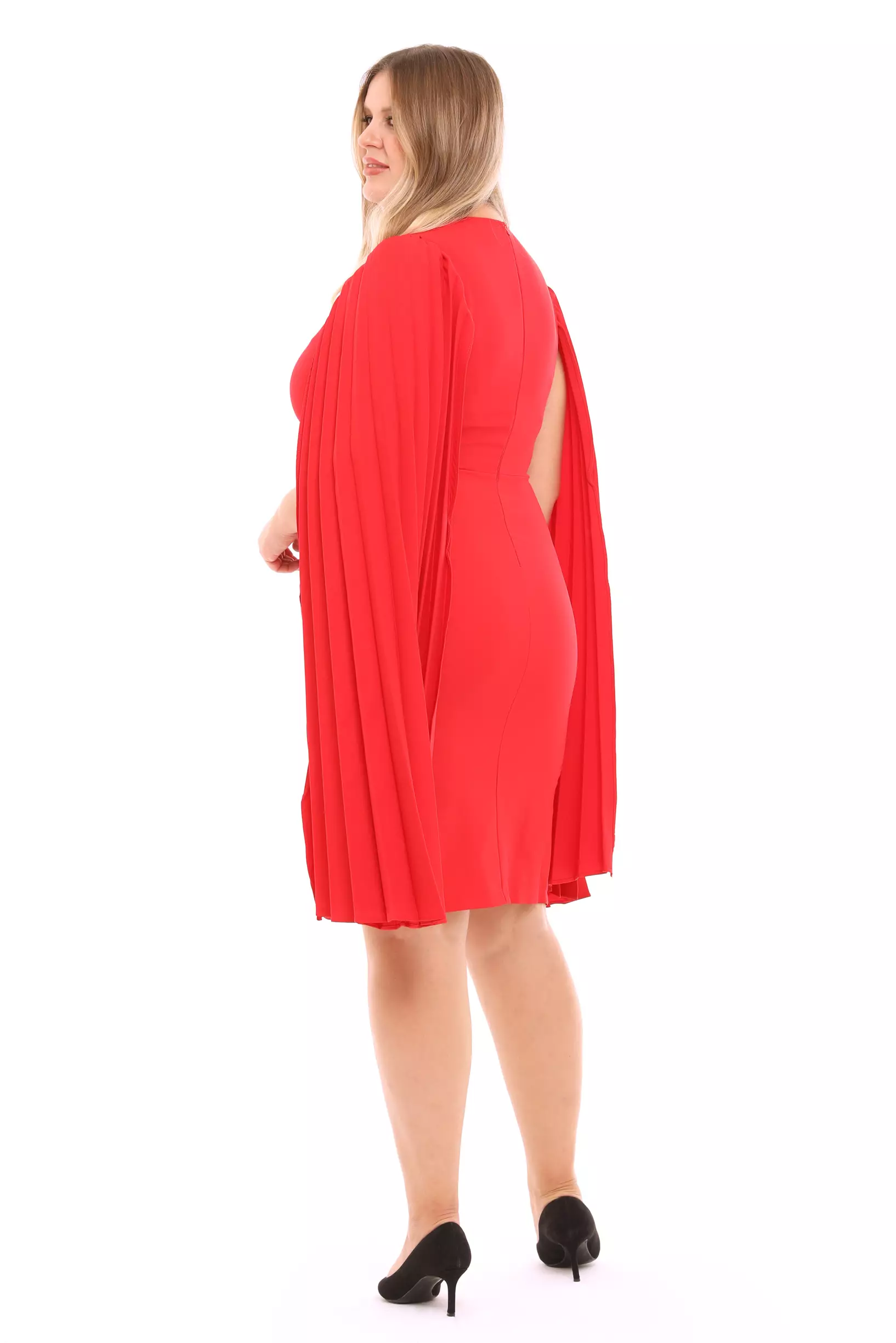 Red Plus Size Crepe Long Sleeve Mini Dress