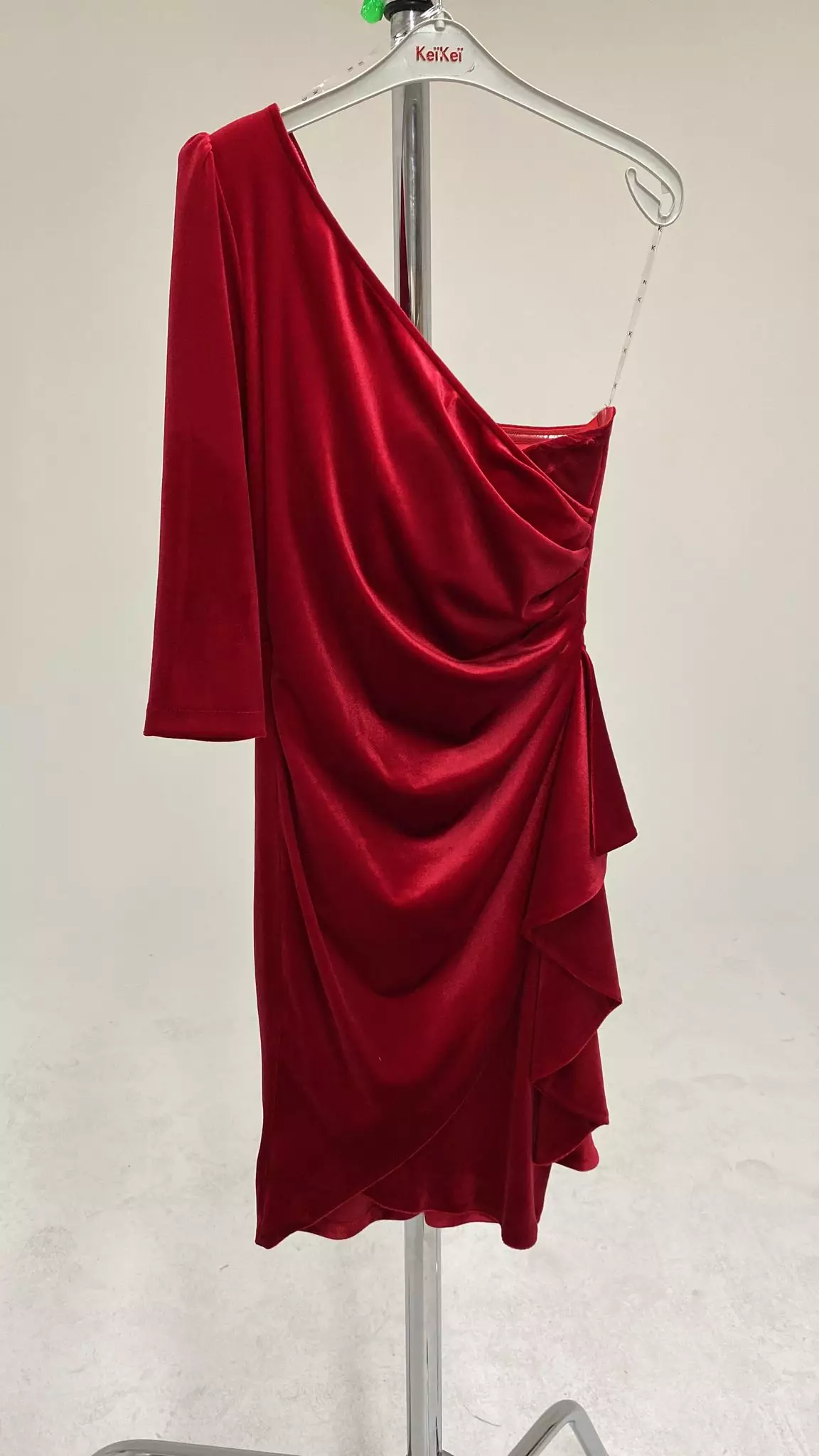 Red velvet one arm mini dress