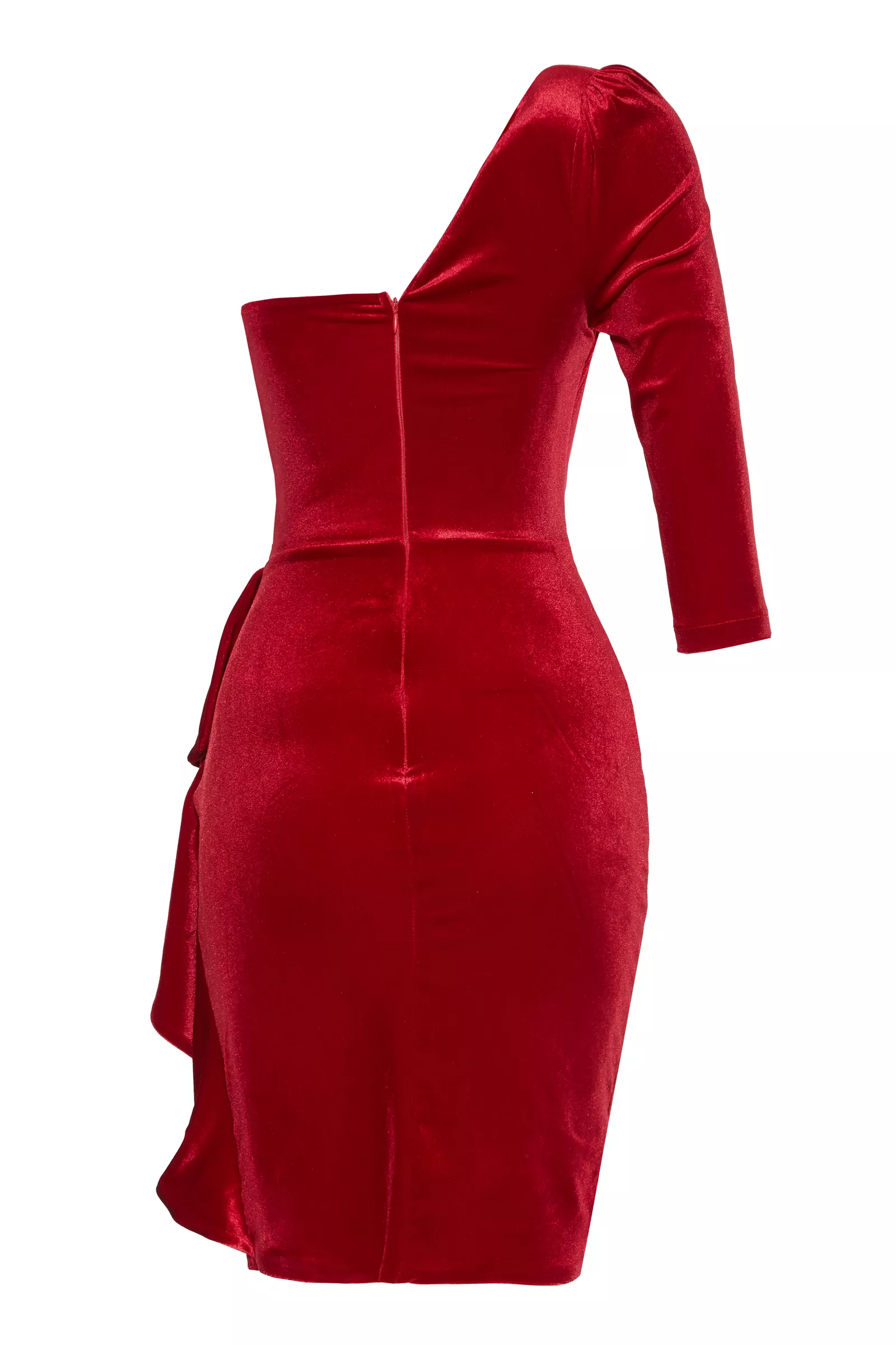 Red velvet one arm mini dress