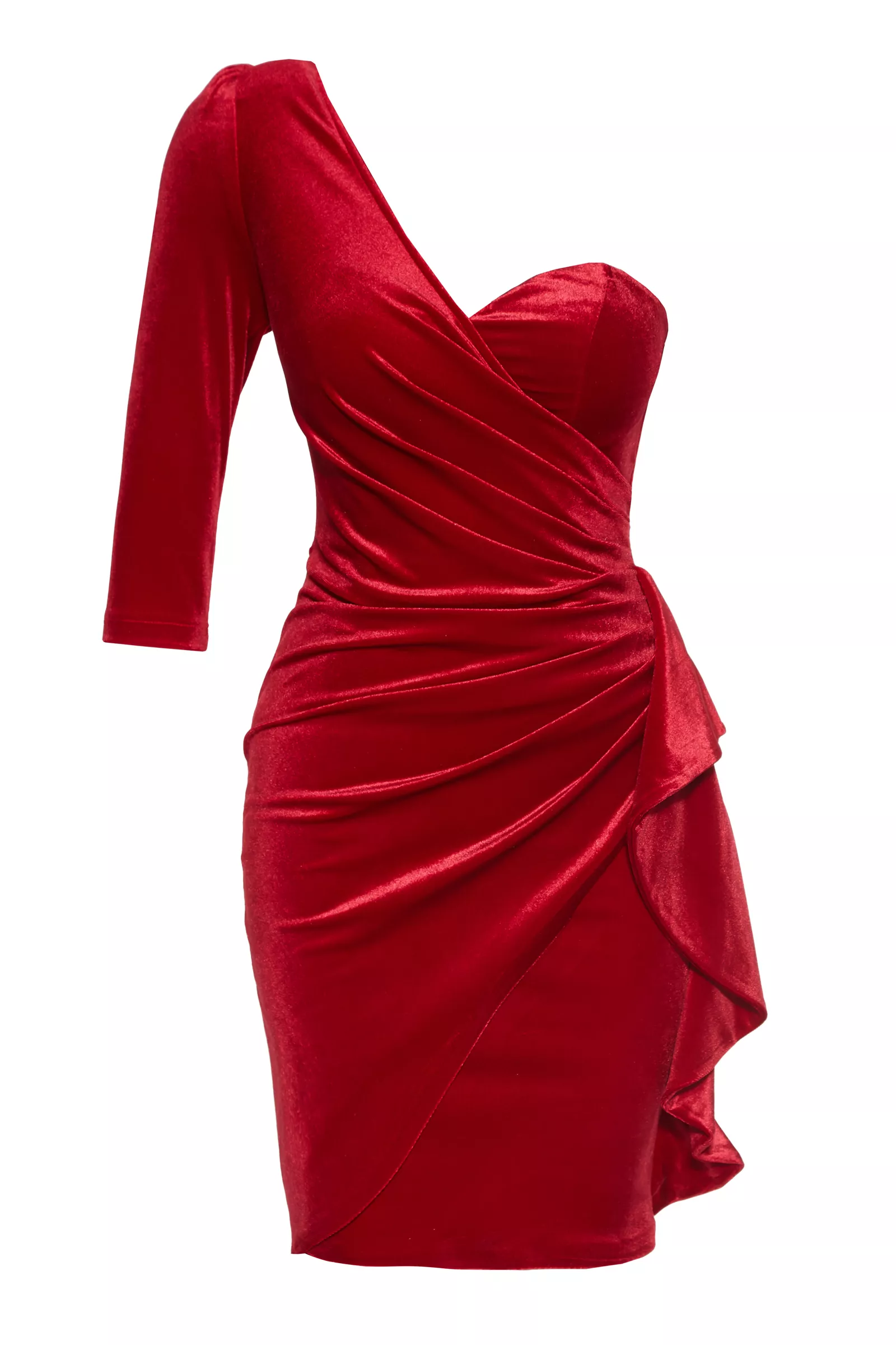 Red velvet one arm mini dress