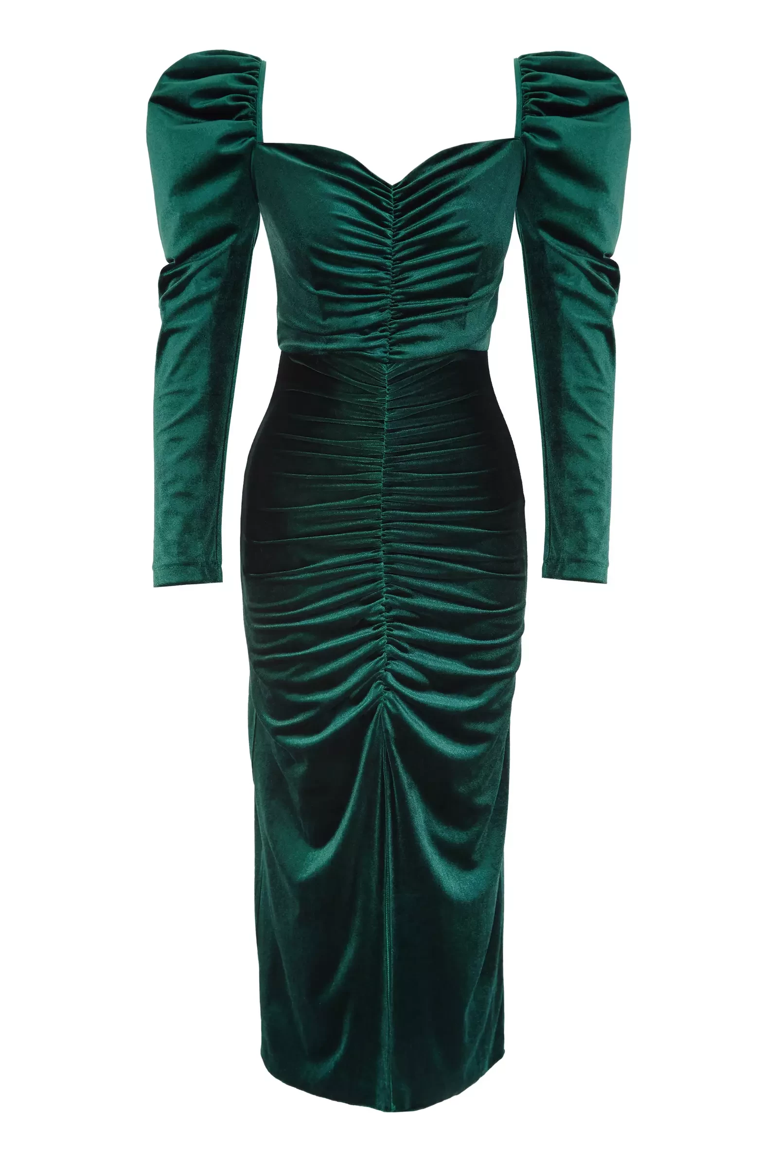 Green velvet long sleeve maxi dress