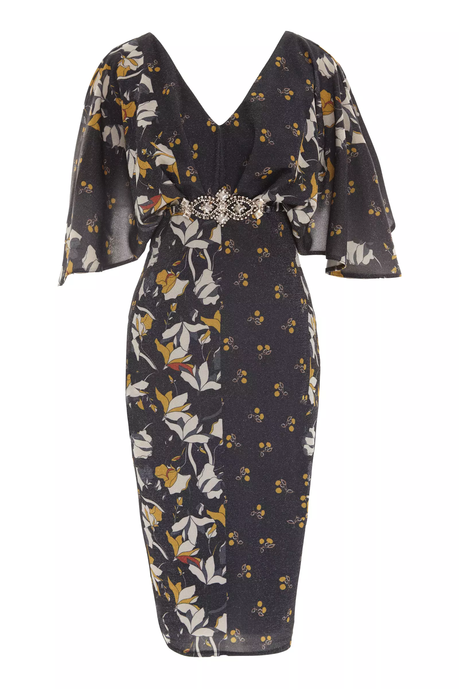 Navy Blue Pul Payetli Krep Short Sleeve Mini Dress