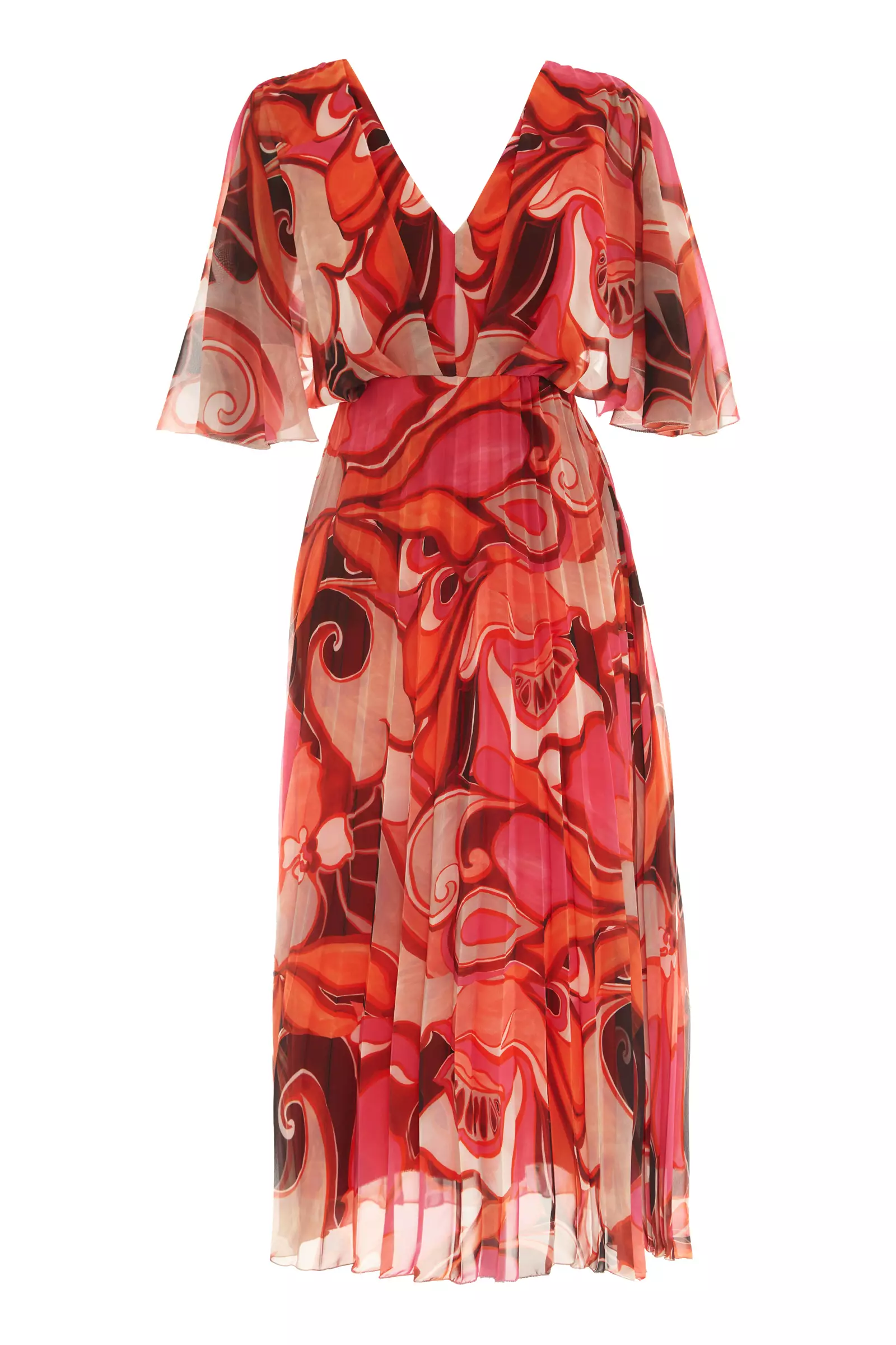 Printed Sifon Short Sleeve Long Dress