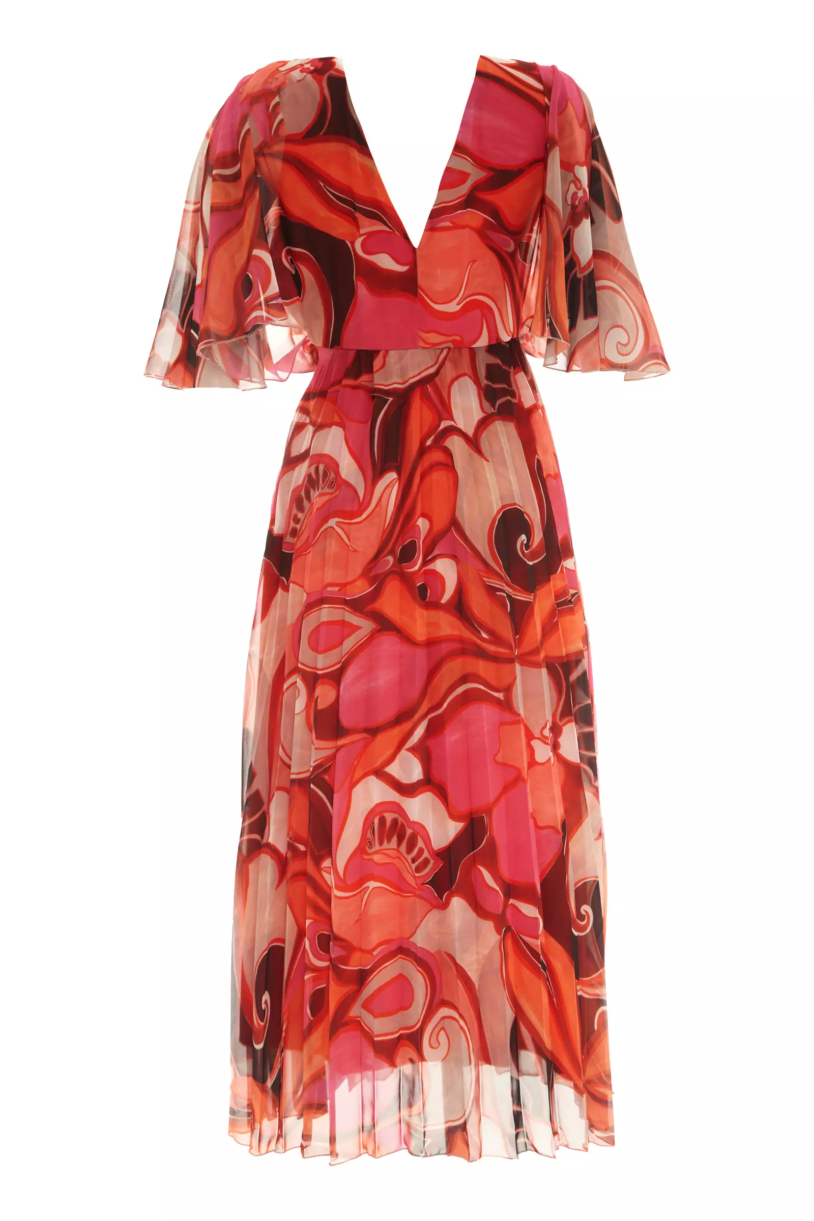 Printed Sifon Short Sleeve Long Dress