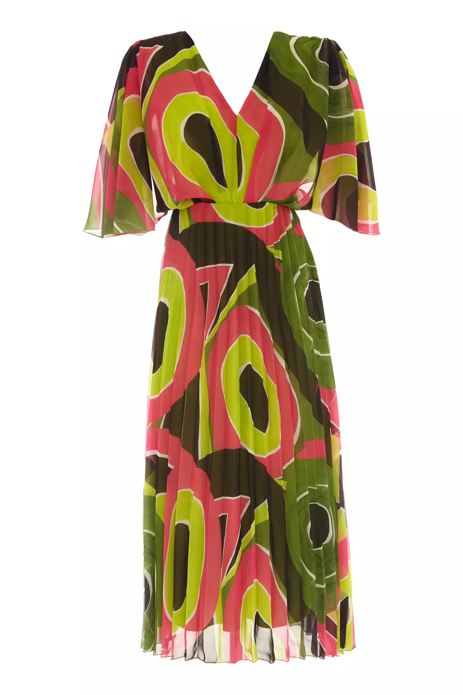 Printed Sifon Short Sleeve Long Dress