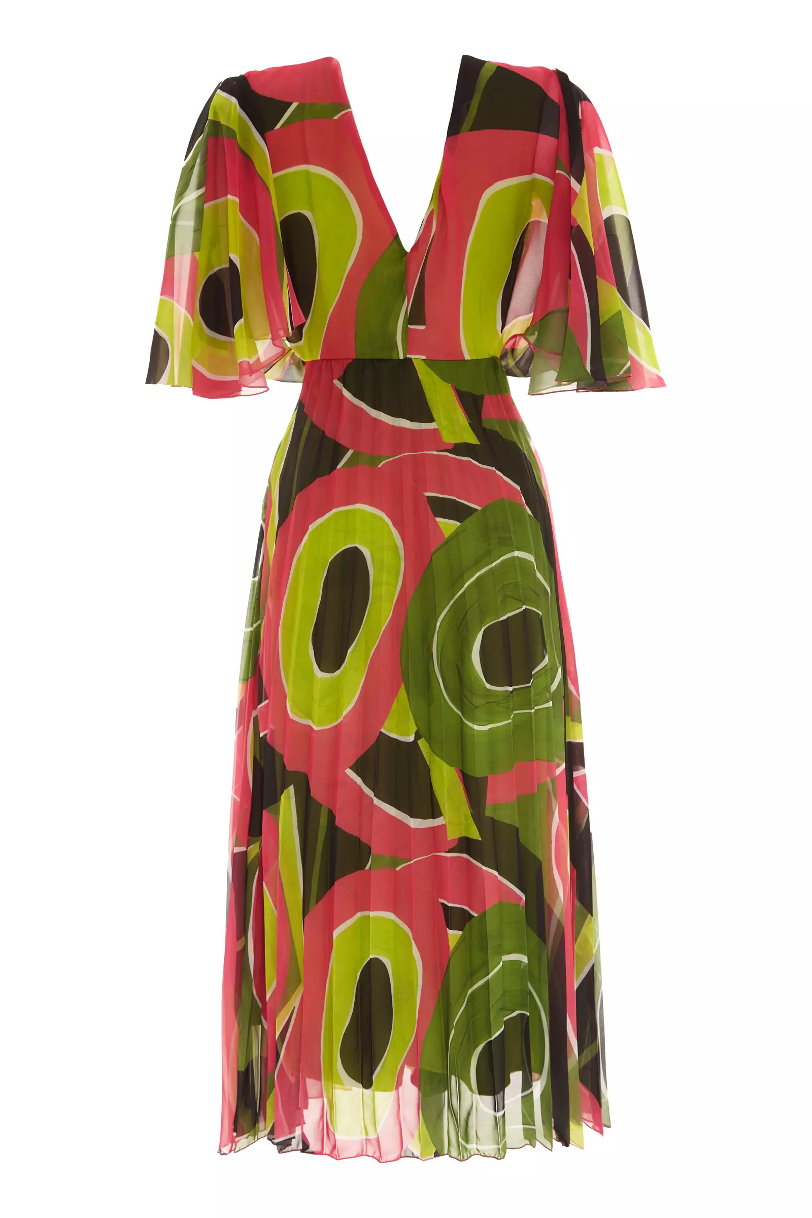 Printed Sifon Short Sleeve Long Dress
