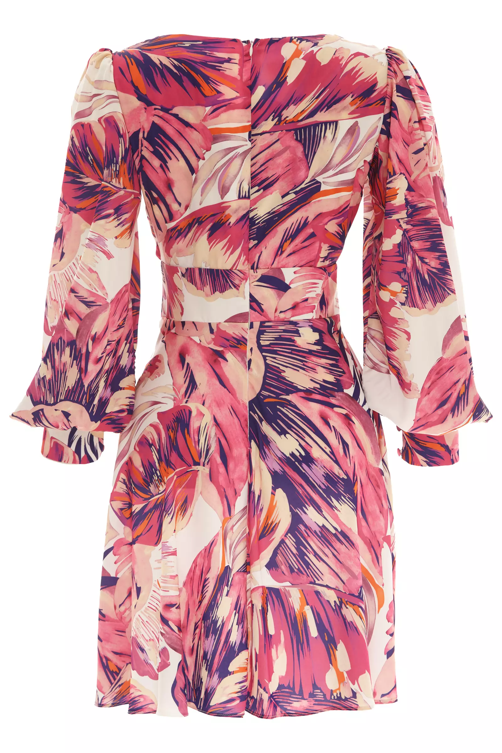 Printed Satin Long Sleeve Mini Dress