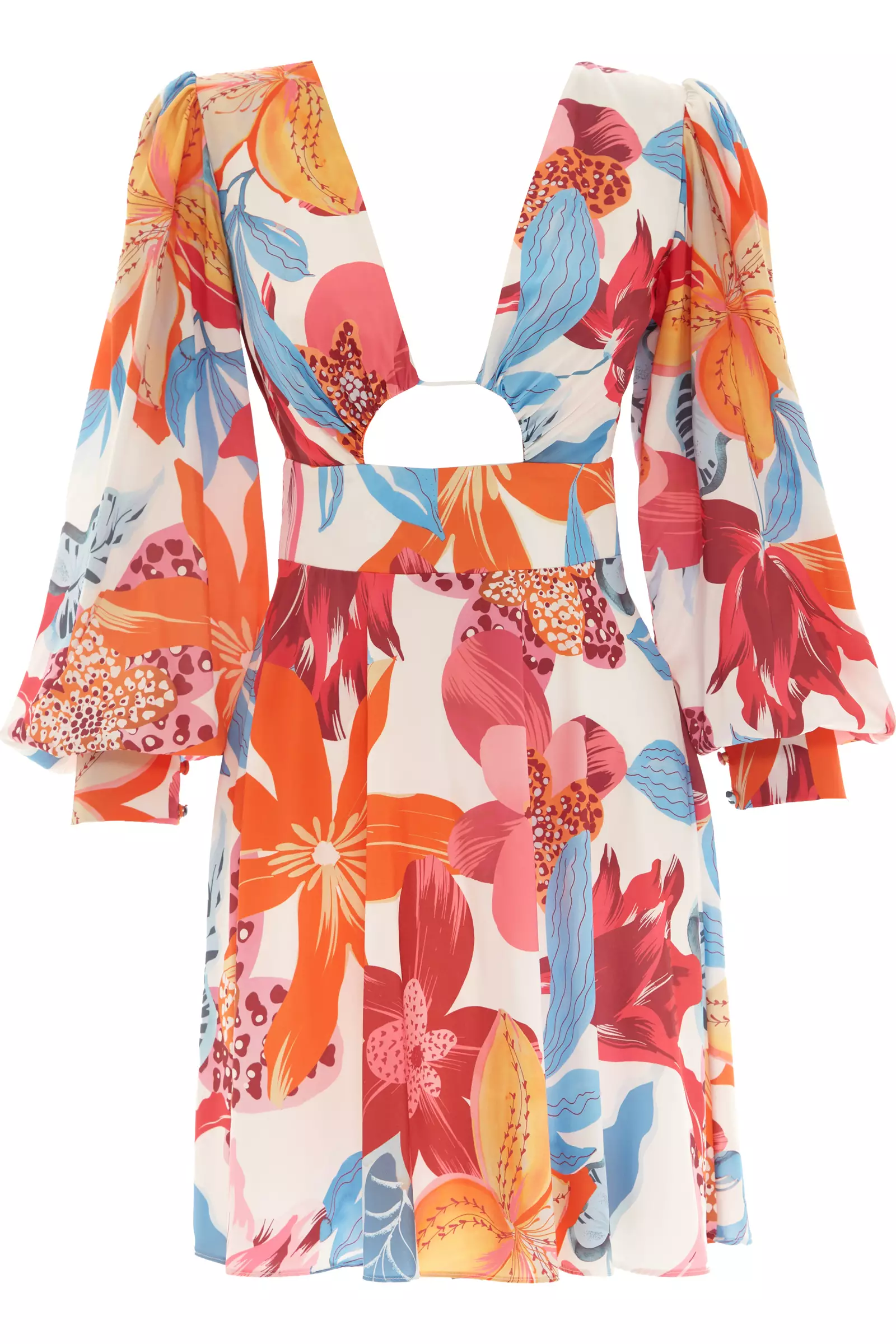 Printed Satin Long Sleeve Mini Dress