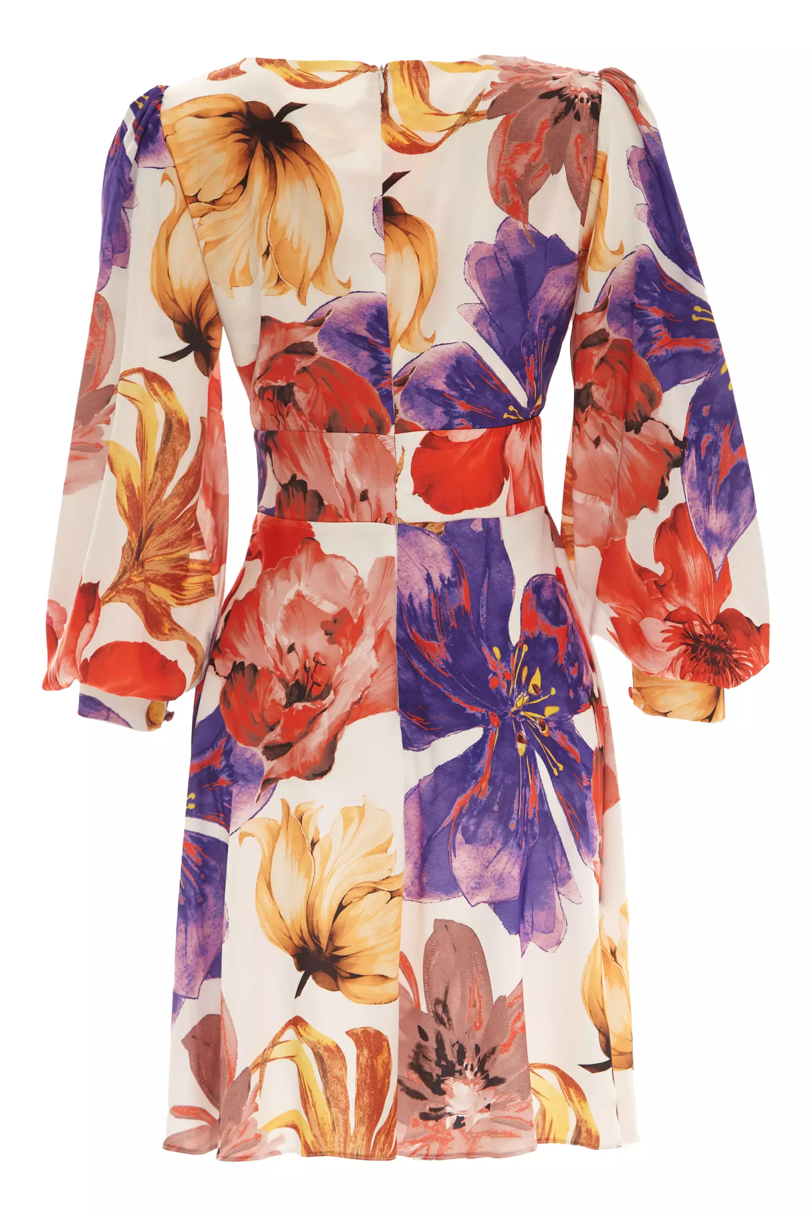 Printed Satin Long Sleeve Mini Dress