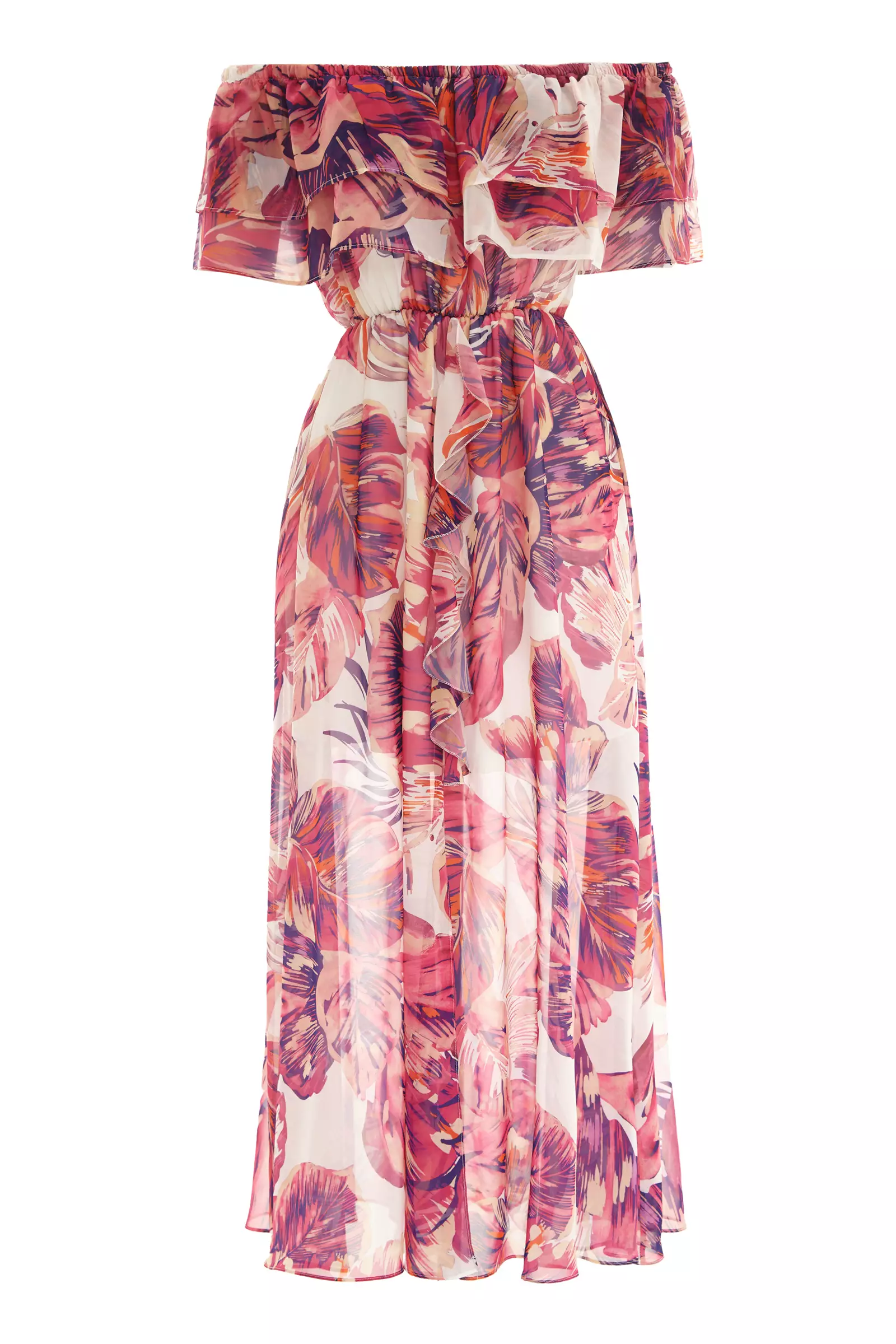 Printed Sifon Short Sleeve Maxi Dress