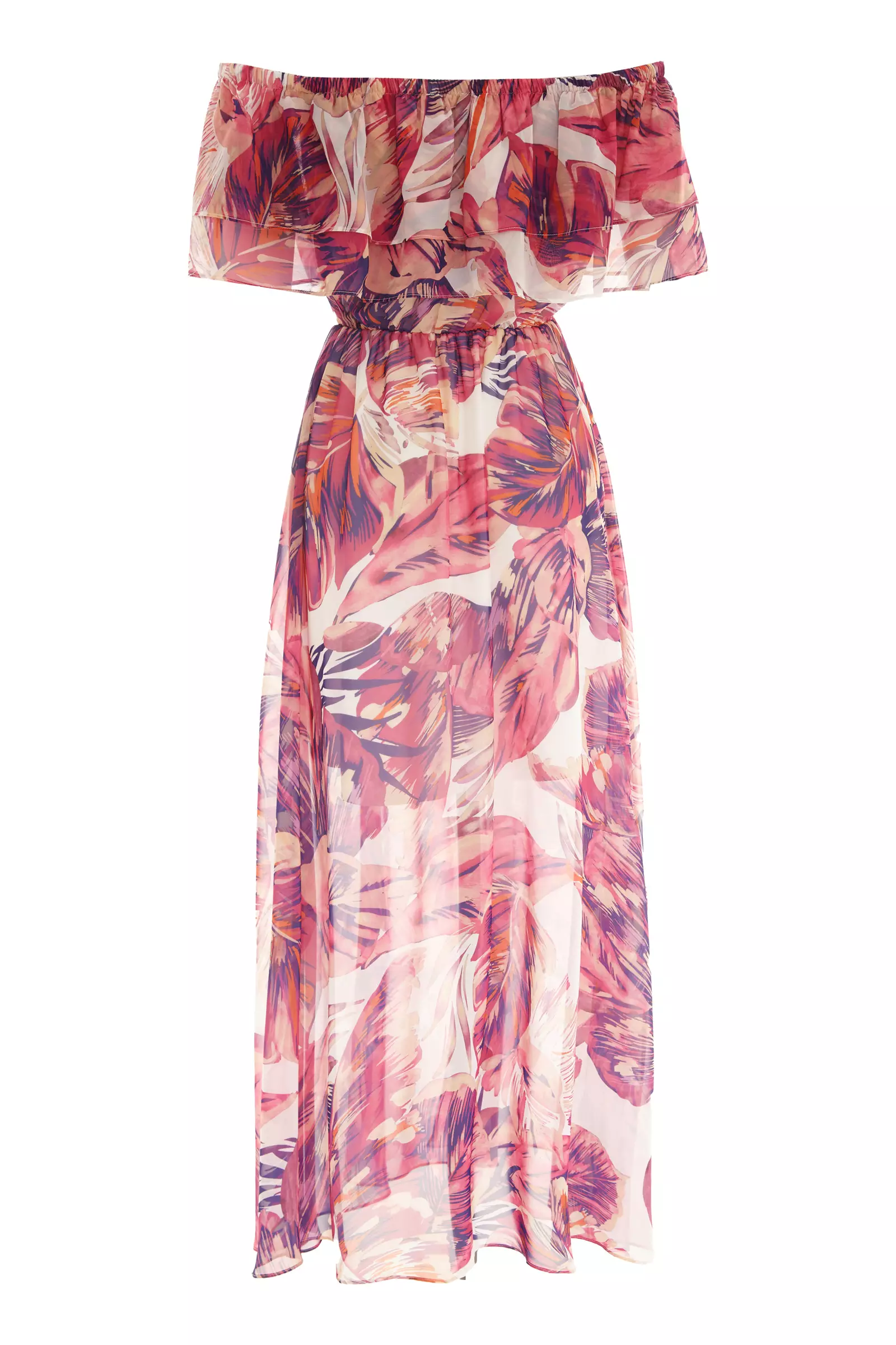 Printed Sifon Short Sleeve Maxi Dress