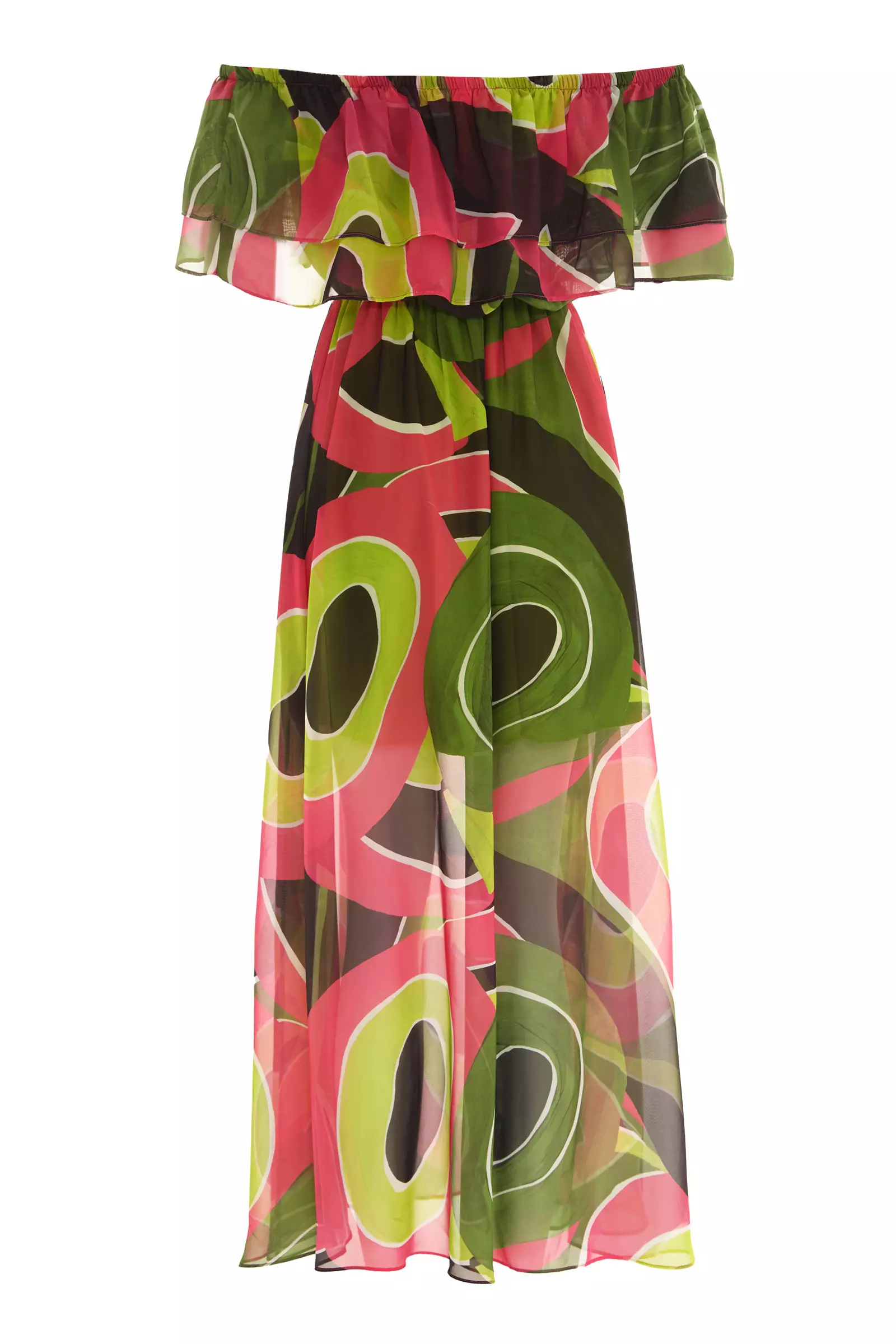 Printed Sifon Short Sleeve Maxi Dress
