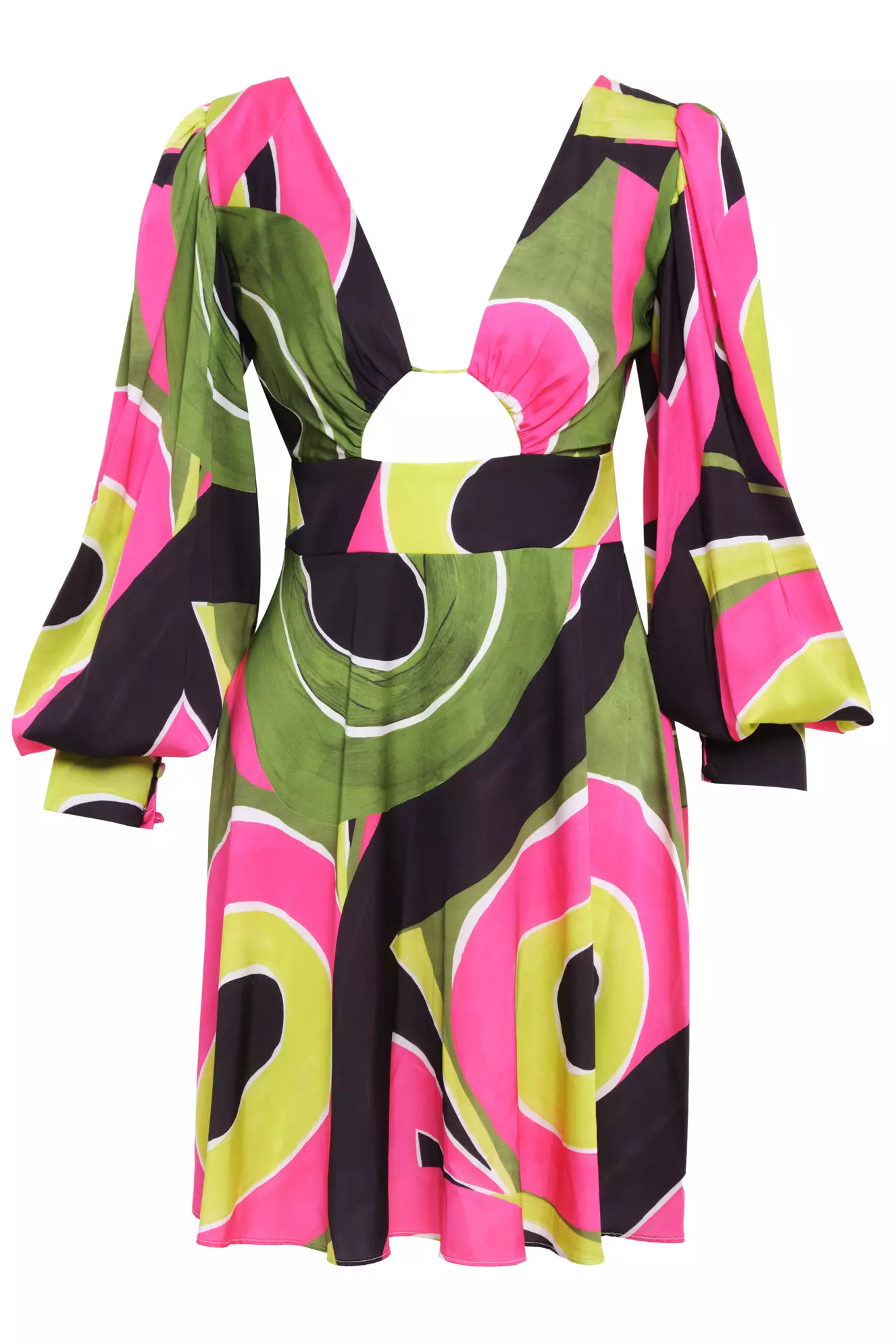 Printed Satin Long Sleeve Mini Dress