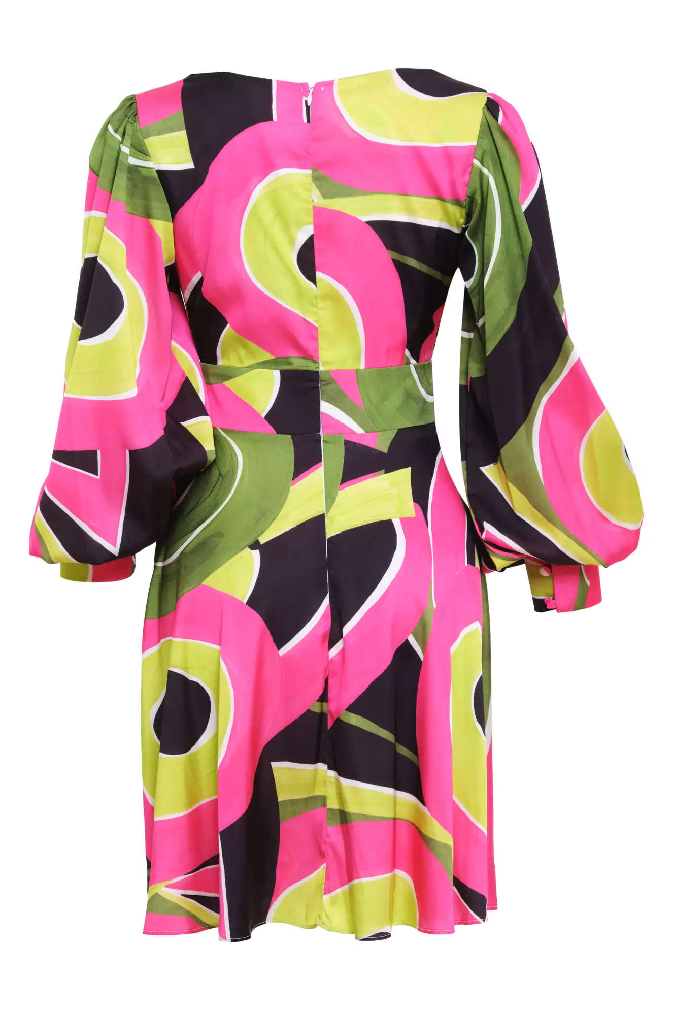 Printed Satin Long Sleeve Mini Dress