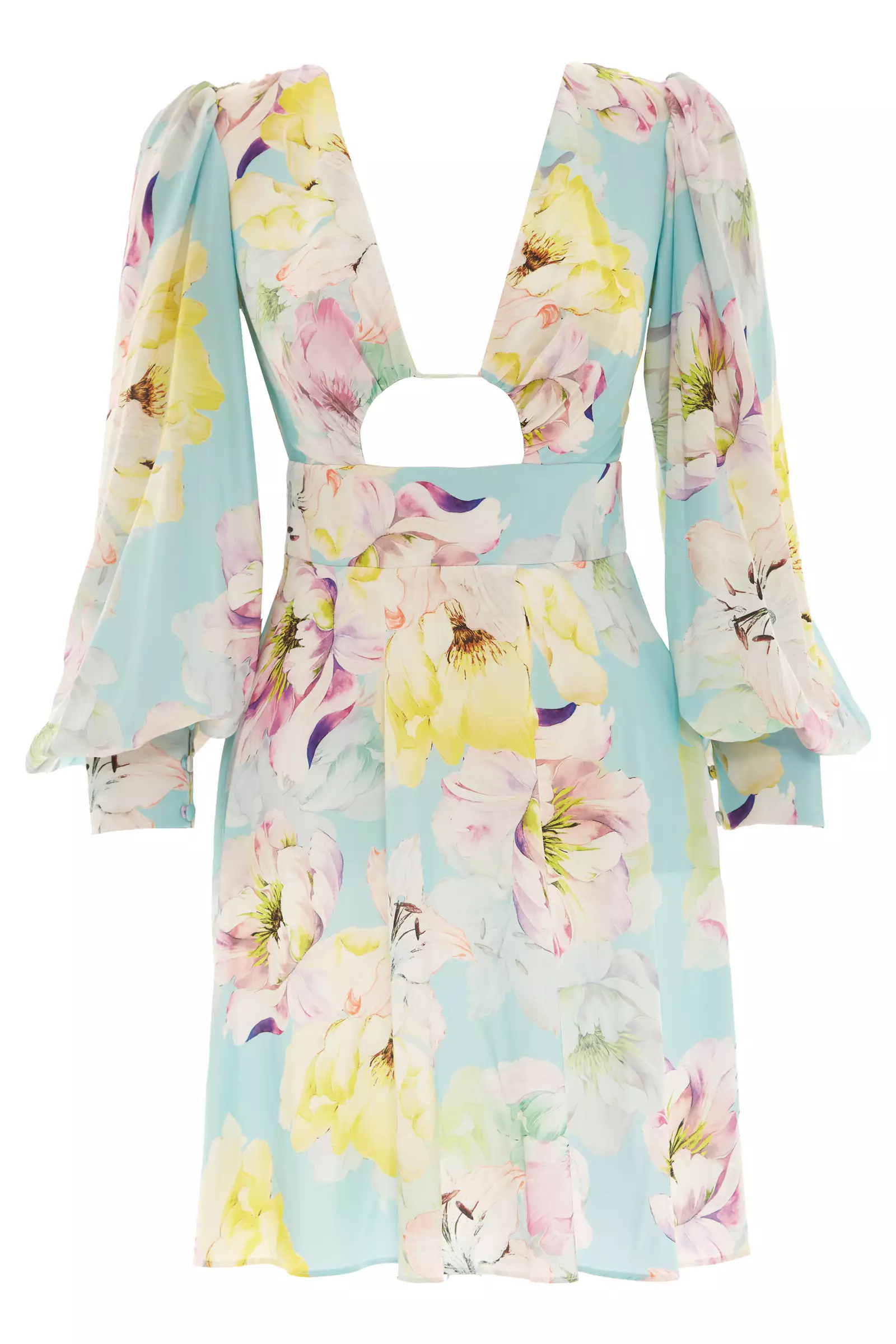 Printed Satin Long Sleeve Mini Dress