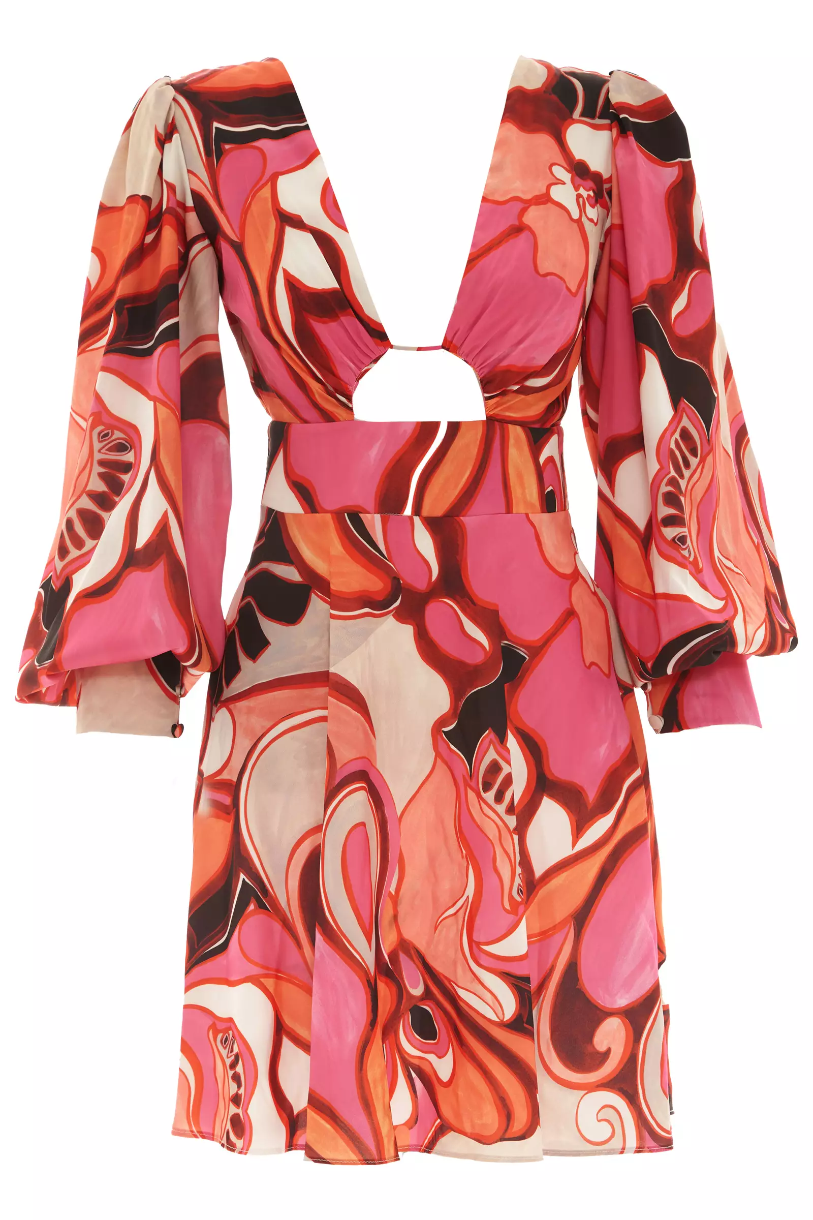 Printed Satin Long Sleeve Mini Dress