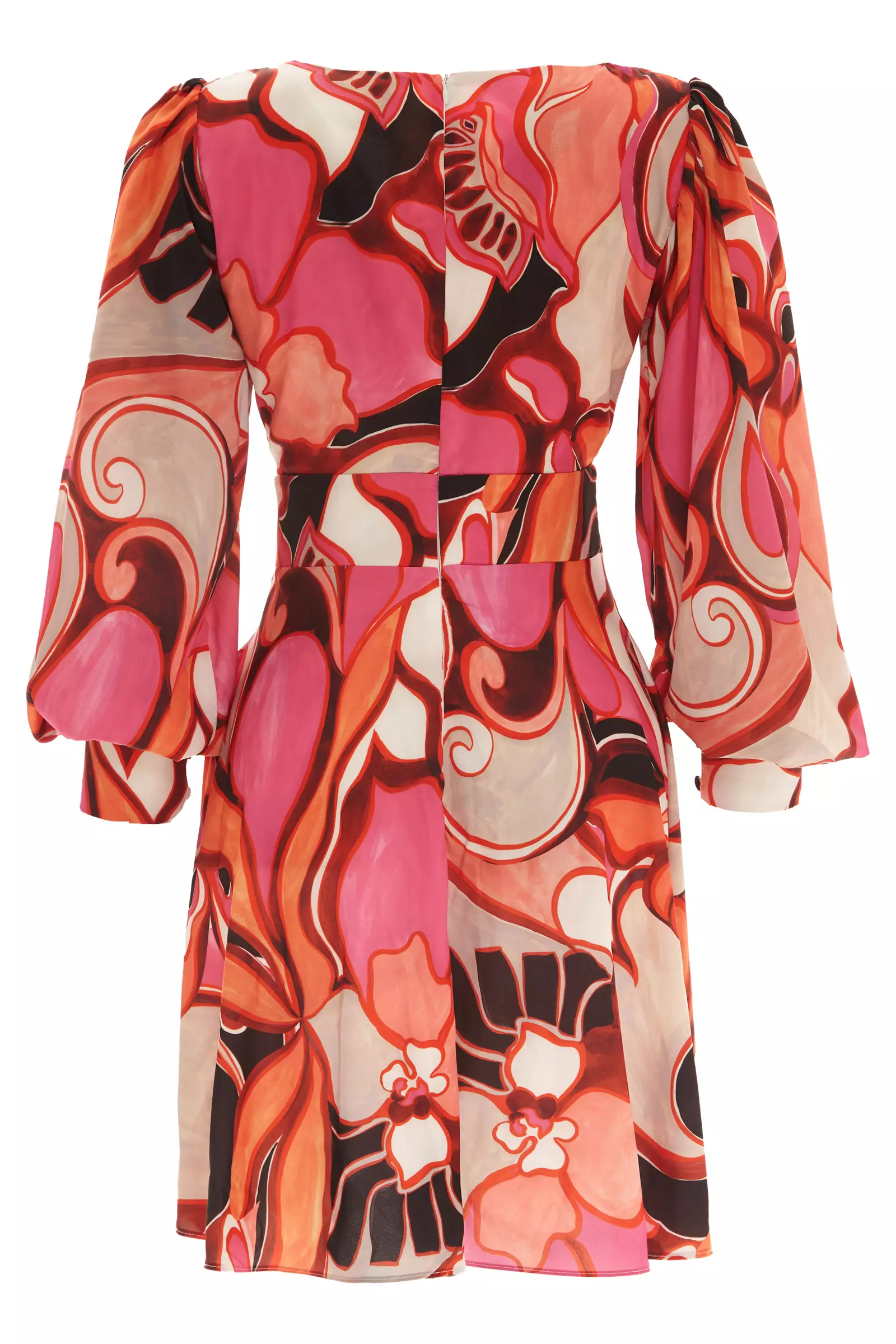 Printed Satin Long Sleeve Mini Dress