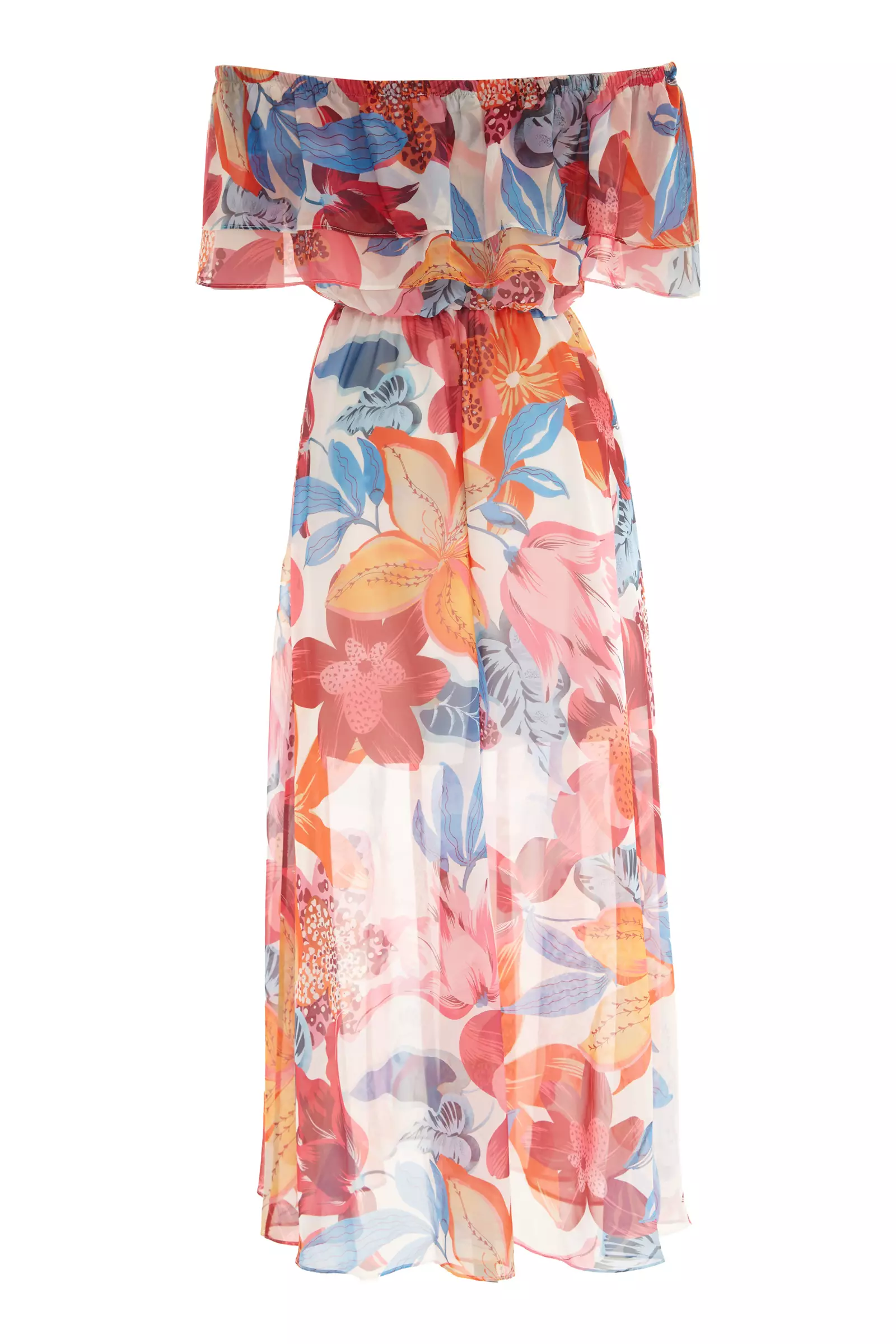 Printed Sifon Short Sleeve Maxi Dress