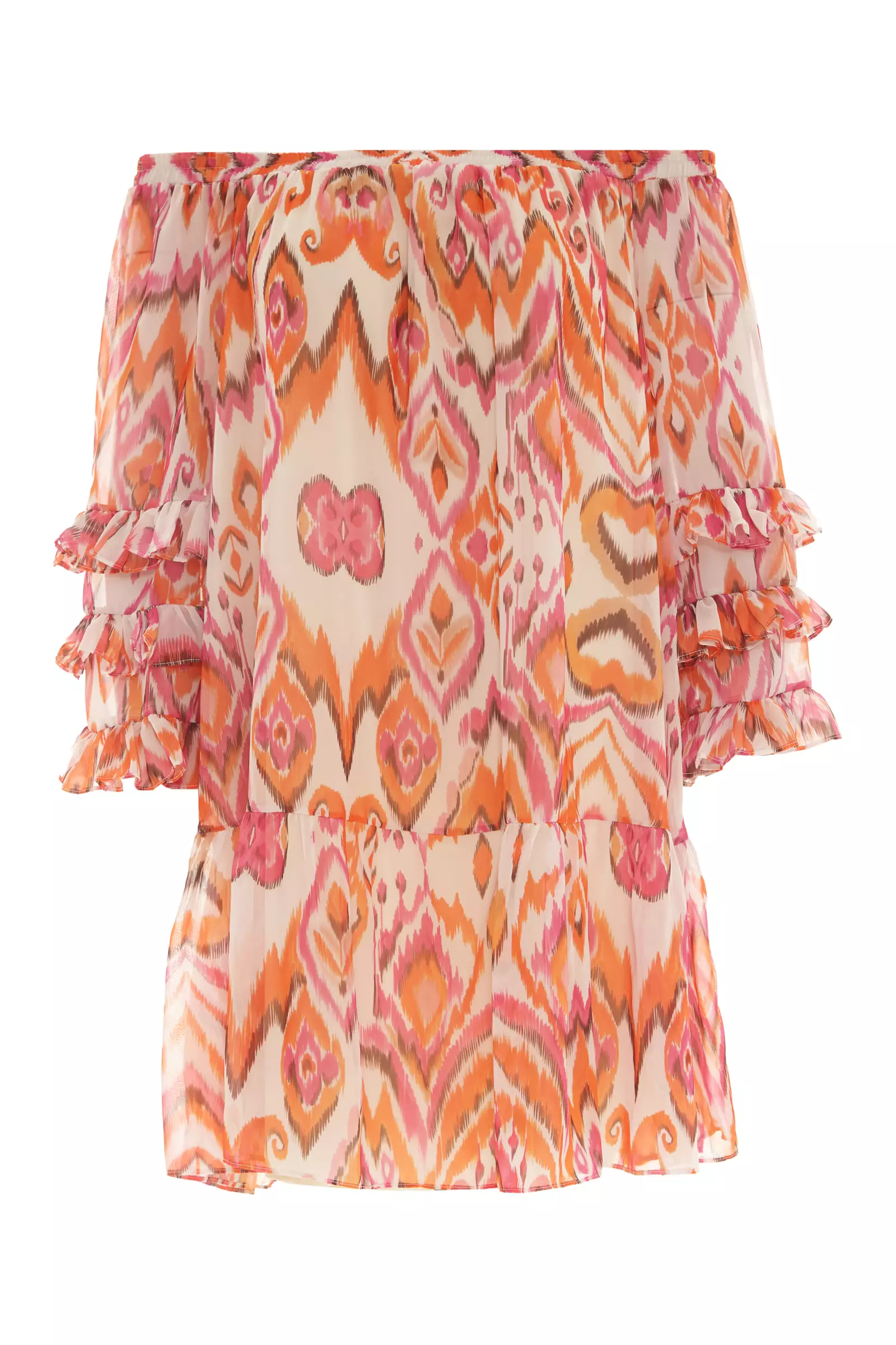 Printed Sifon Long Sleeve Maxi Dress