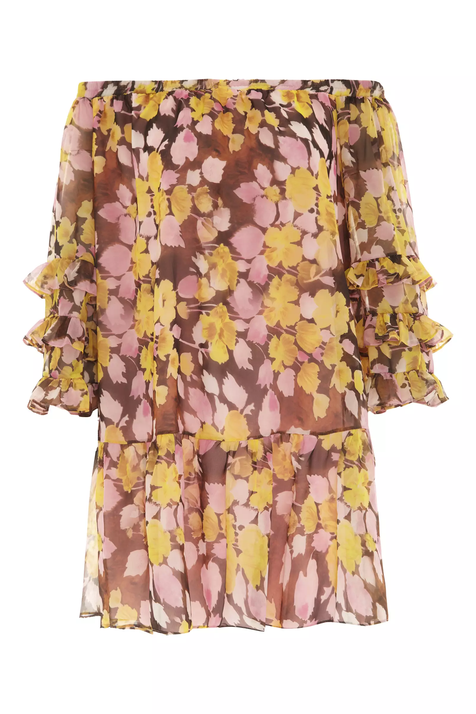 Printed Sifon Long Sleeve Maxi Dress
