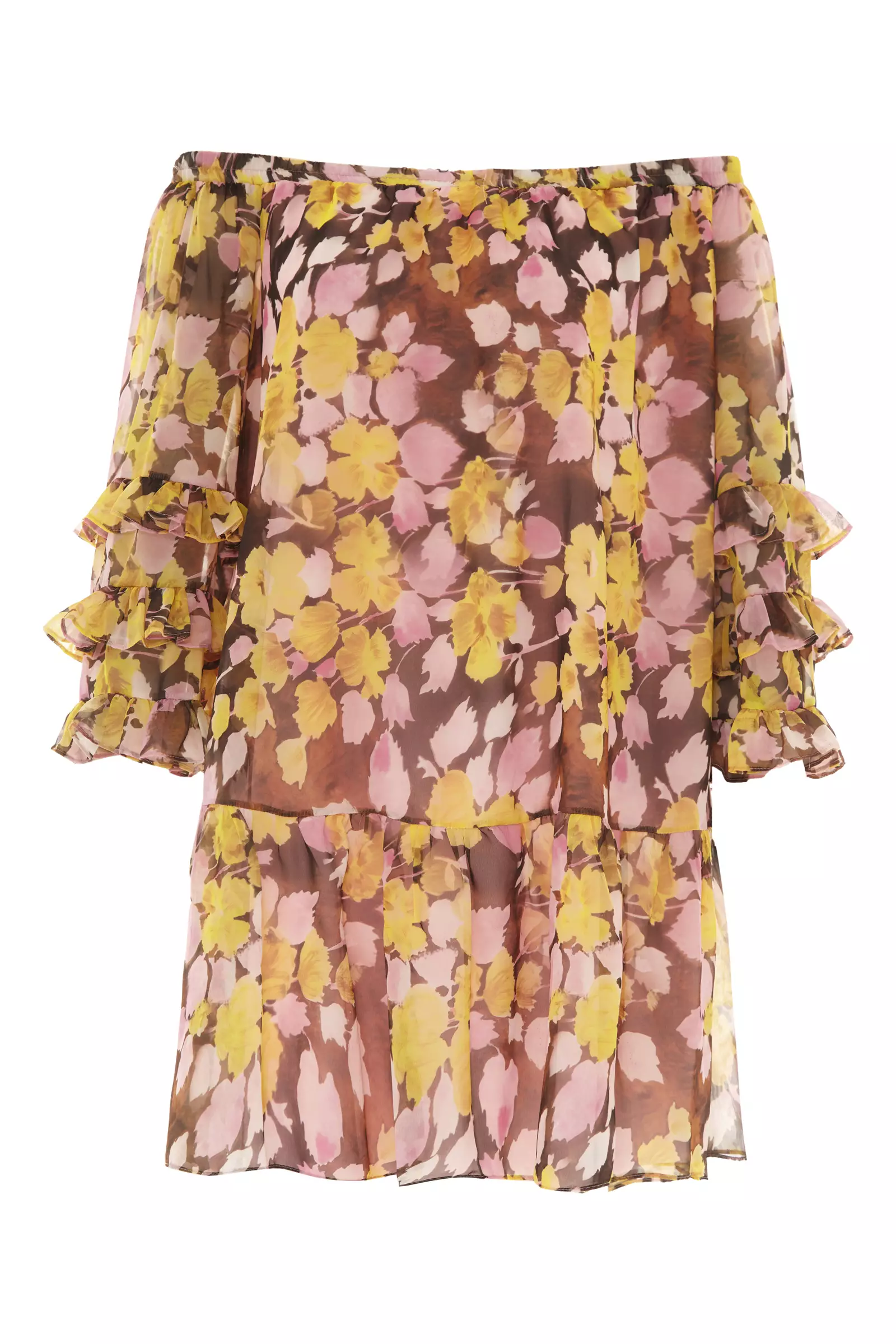 Printed Sifon Long Sleeve Maxi Dress