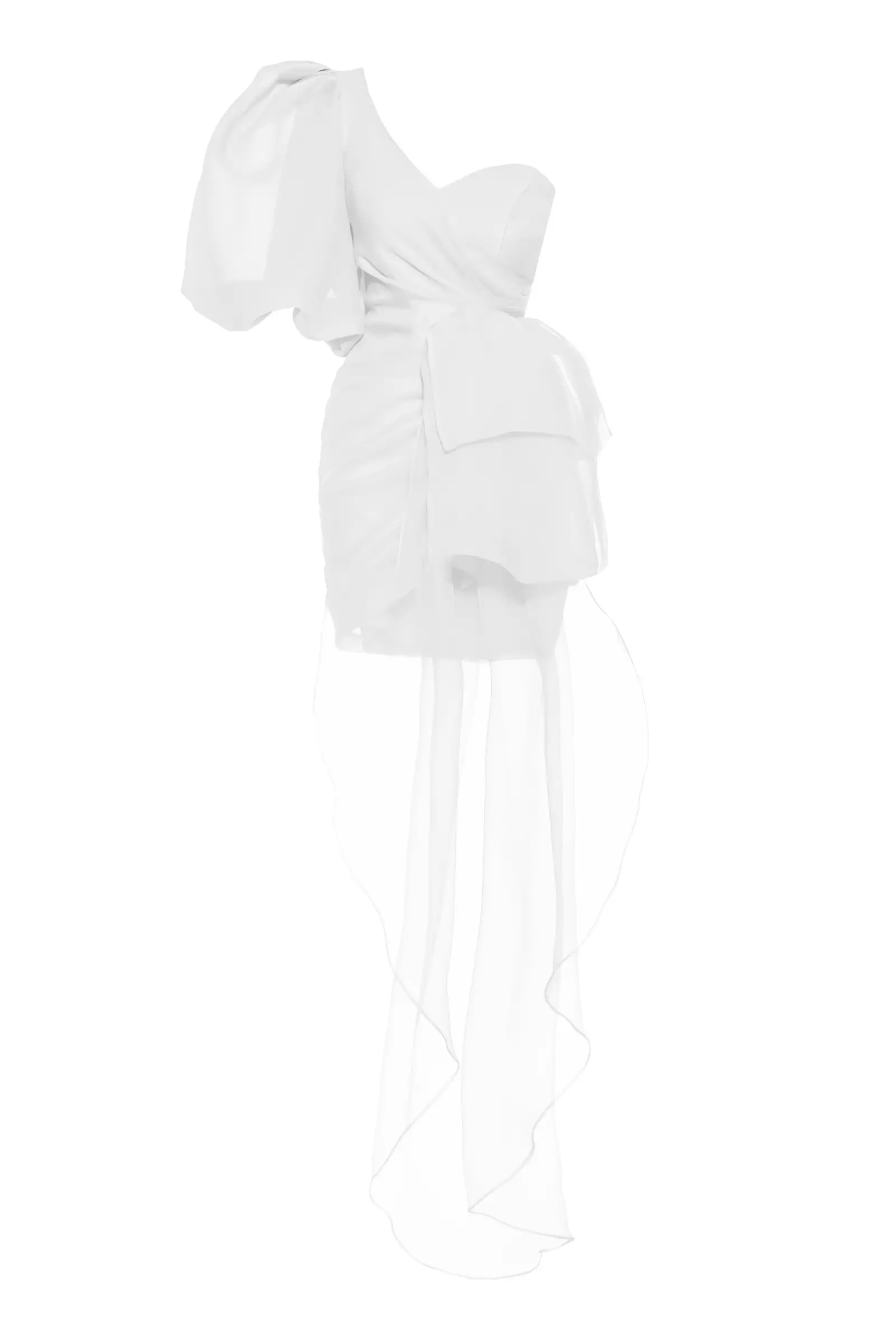 White Plus Size Tulle One Arm Mini Dress