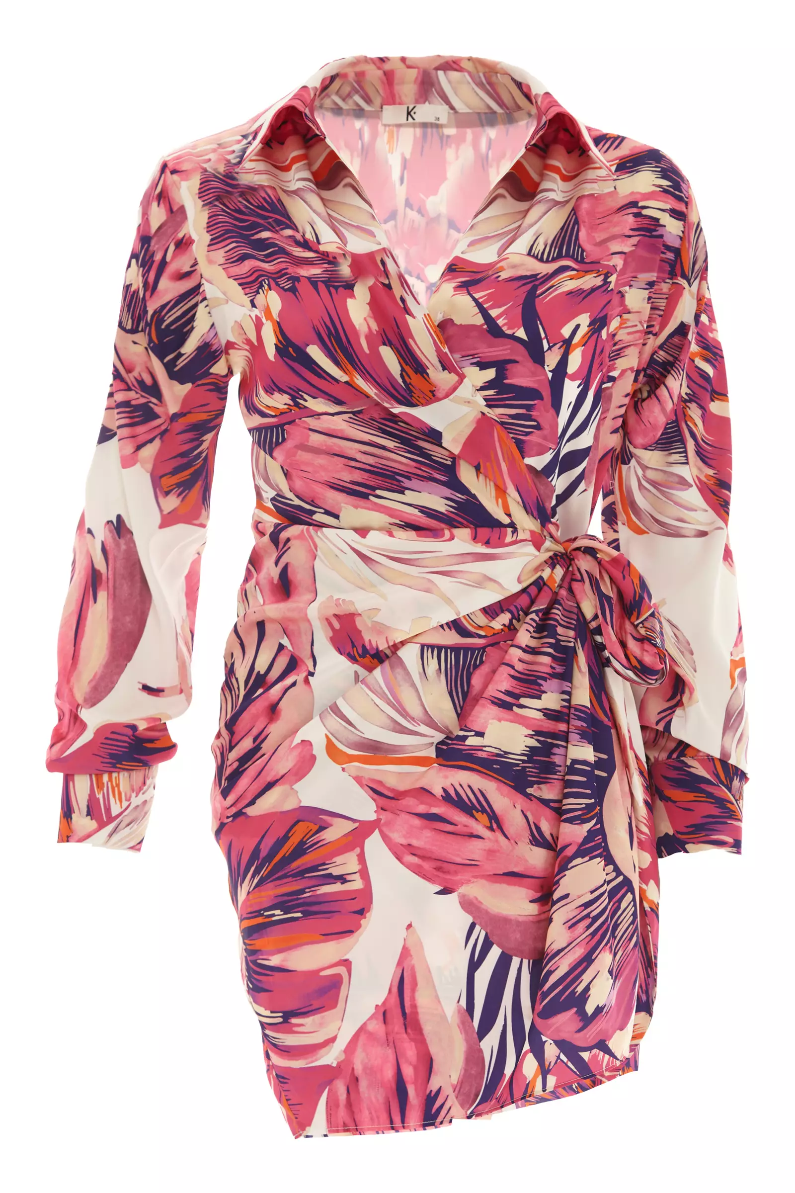 Printed satin long sleeve midi dress
