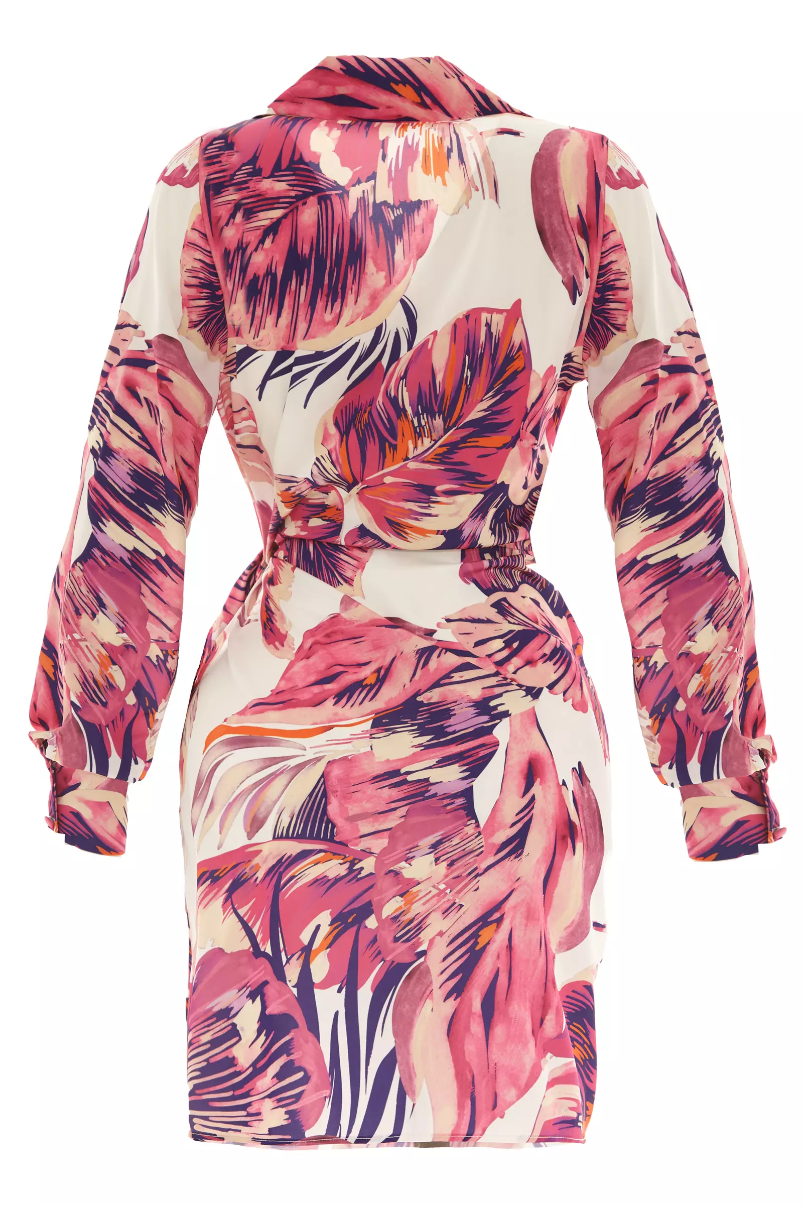 Printed satin long sleeve midi dress