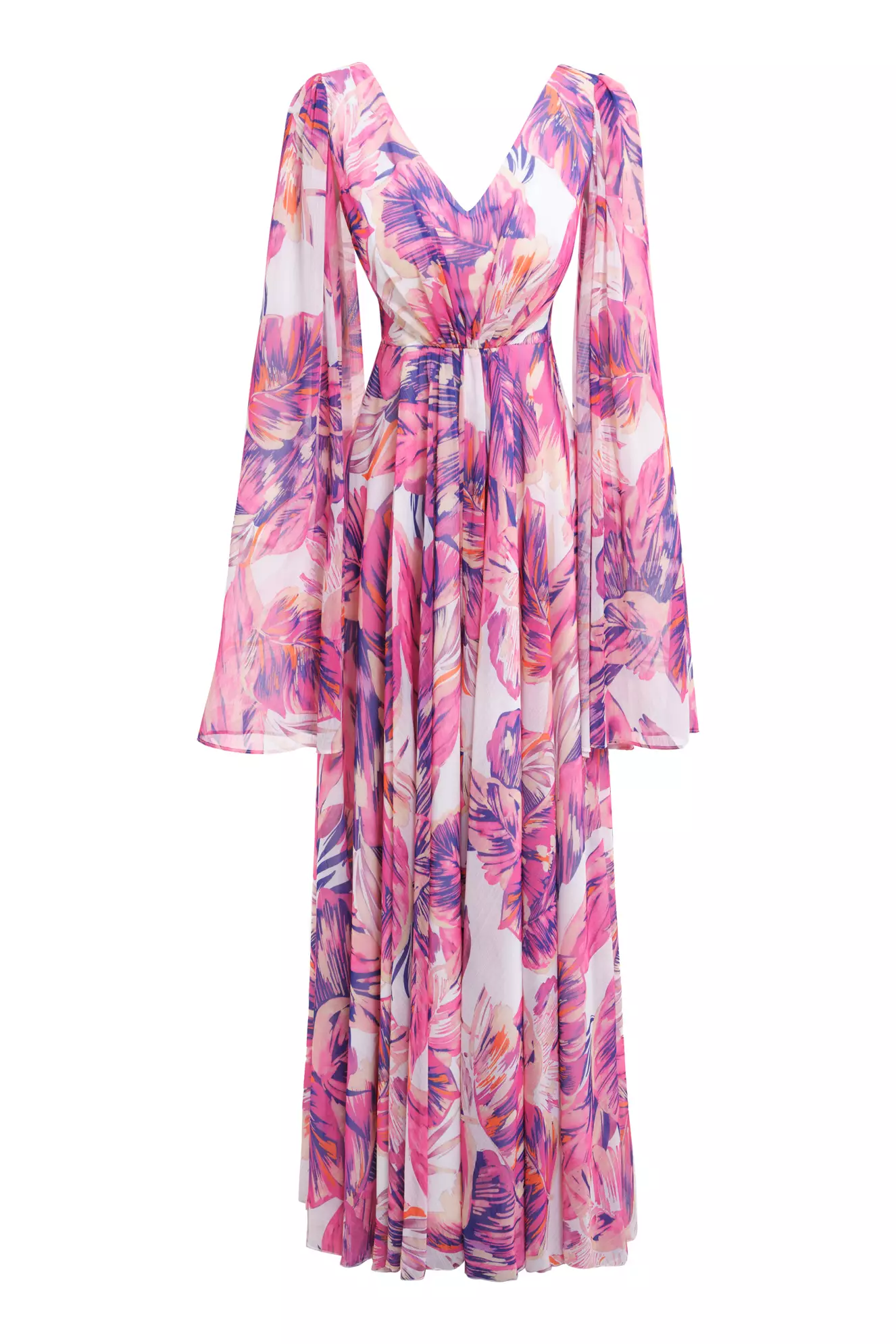 Printed sifon long sleeve maxi dress