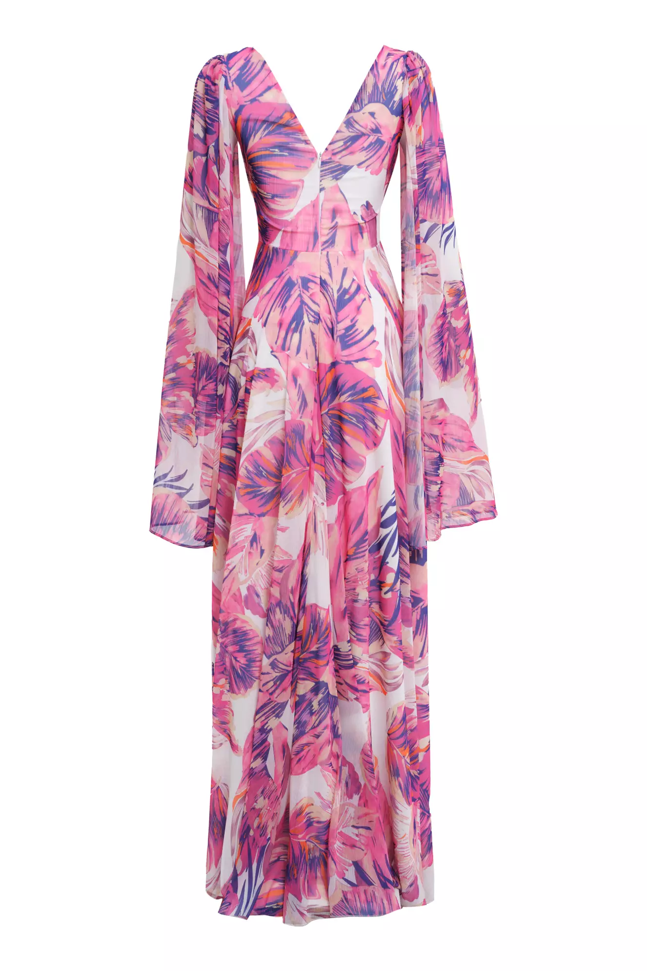 Printed sifon long sleeve maxi dress