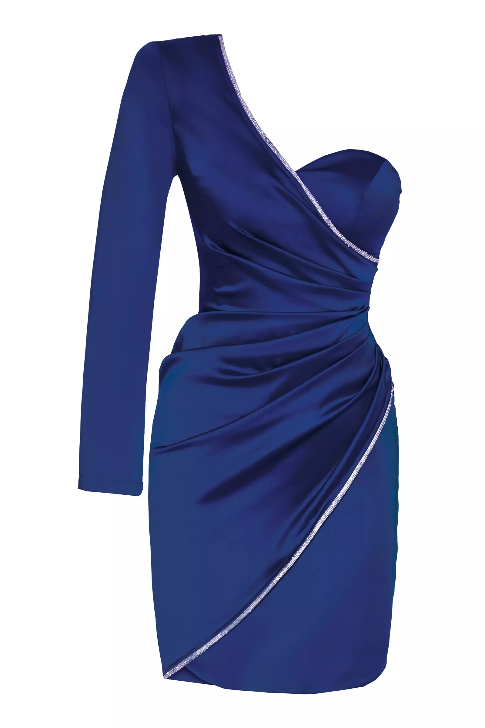 Navy Blue Satin One Arm Mini Dress
