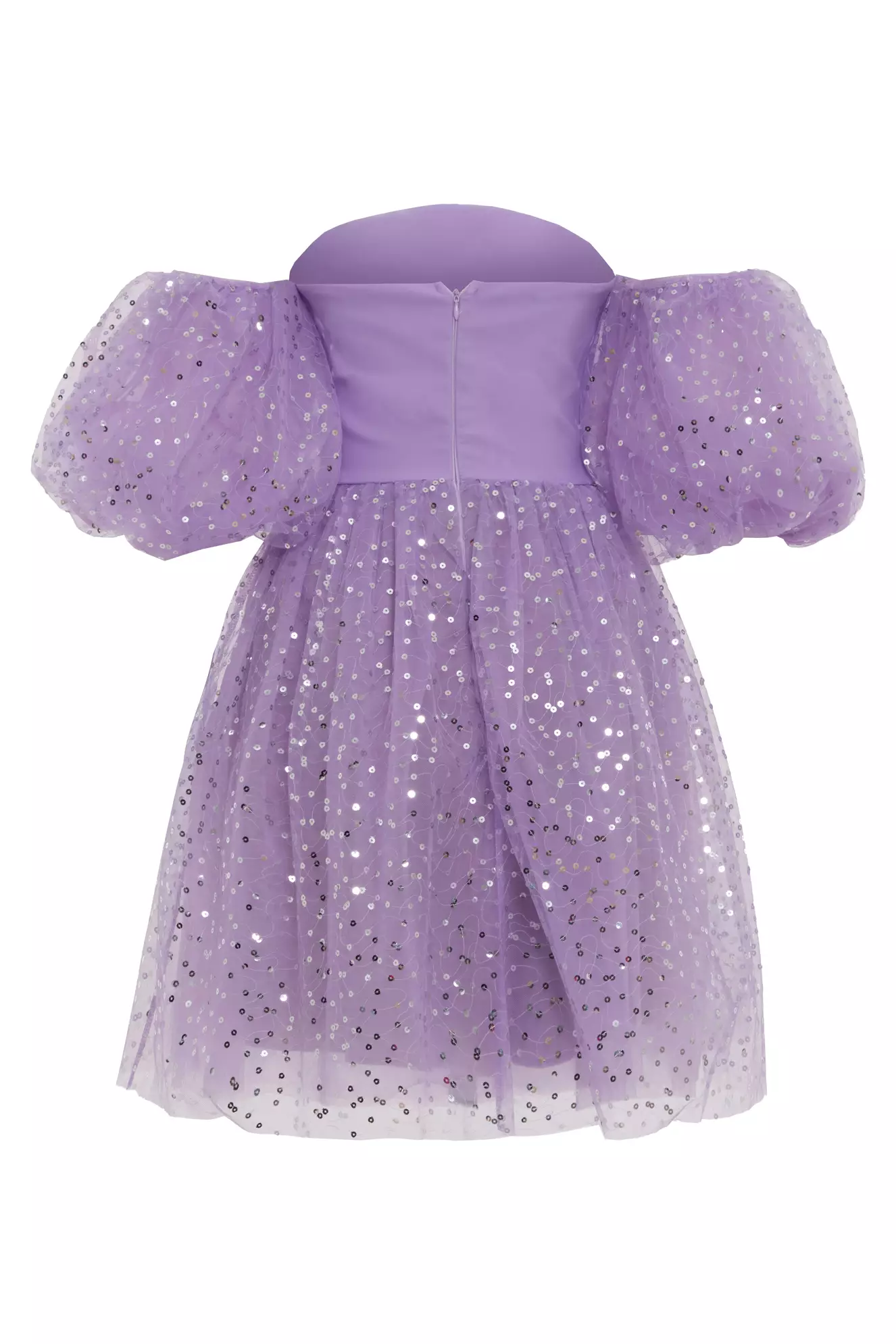 Lilac Pul Payetli Krep Short Sleeve Mini Dress