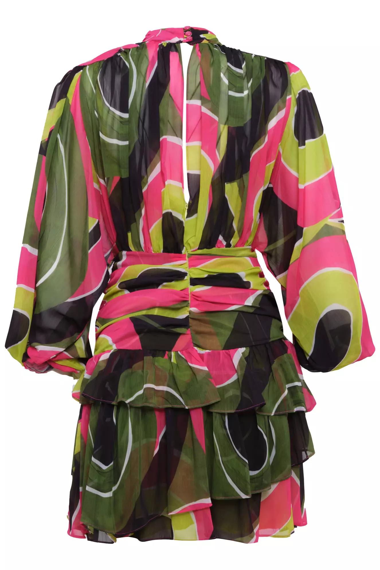 Printed Sifon Long Sleeve Midi Dress