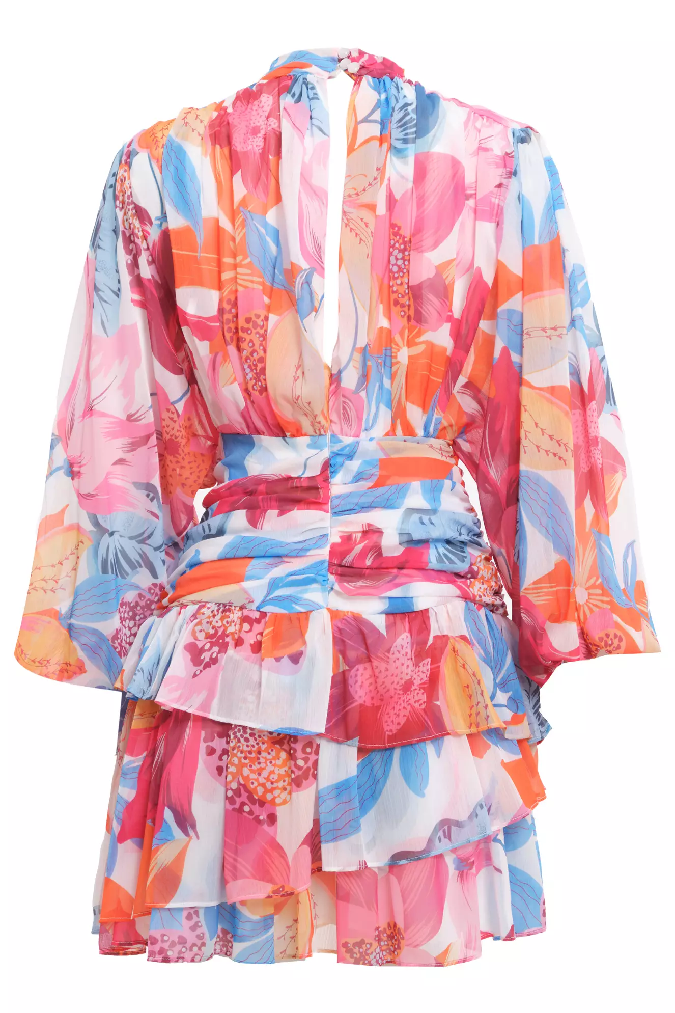 Printed Sifon Long Sleeve Midi Dress