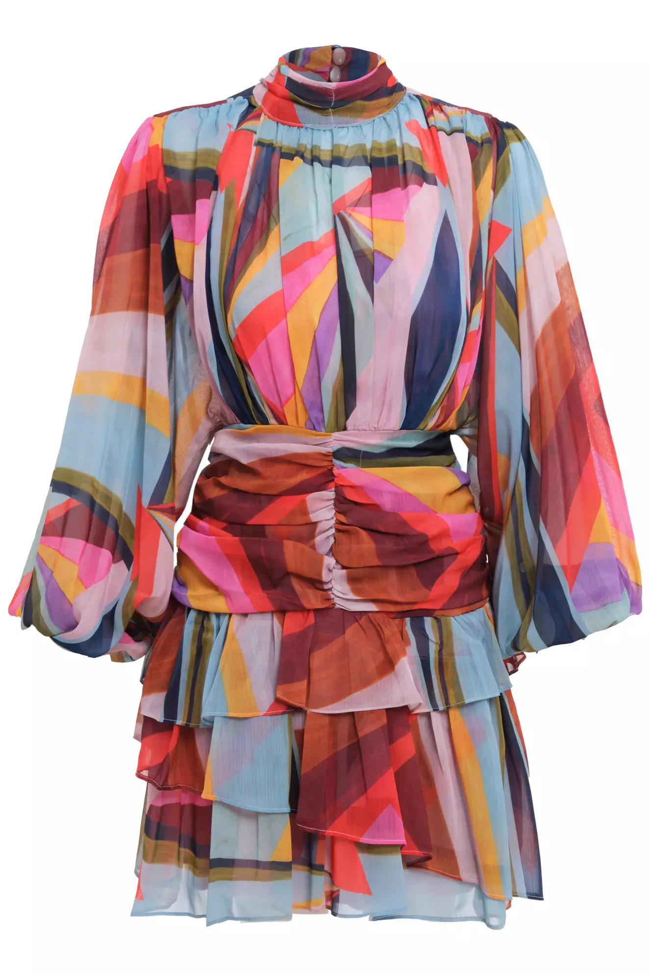 Printed Sifon Long Sleeve Midi Dress
