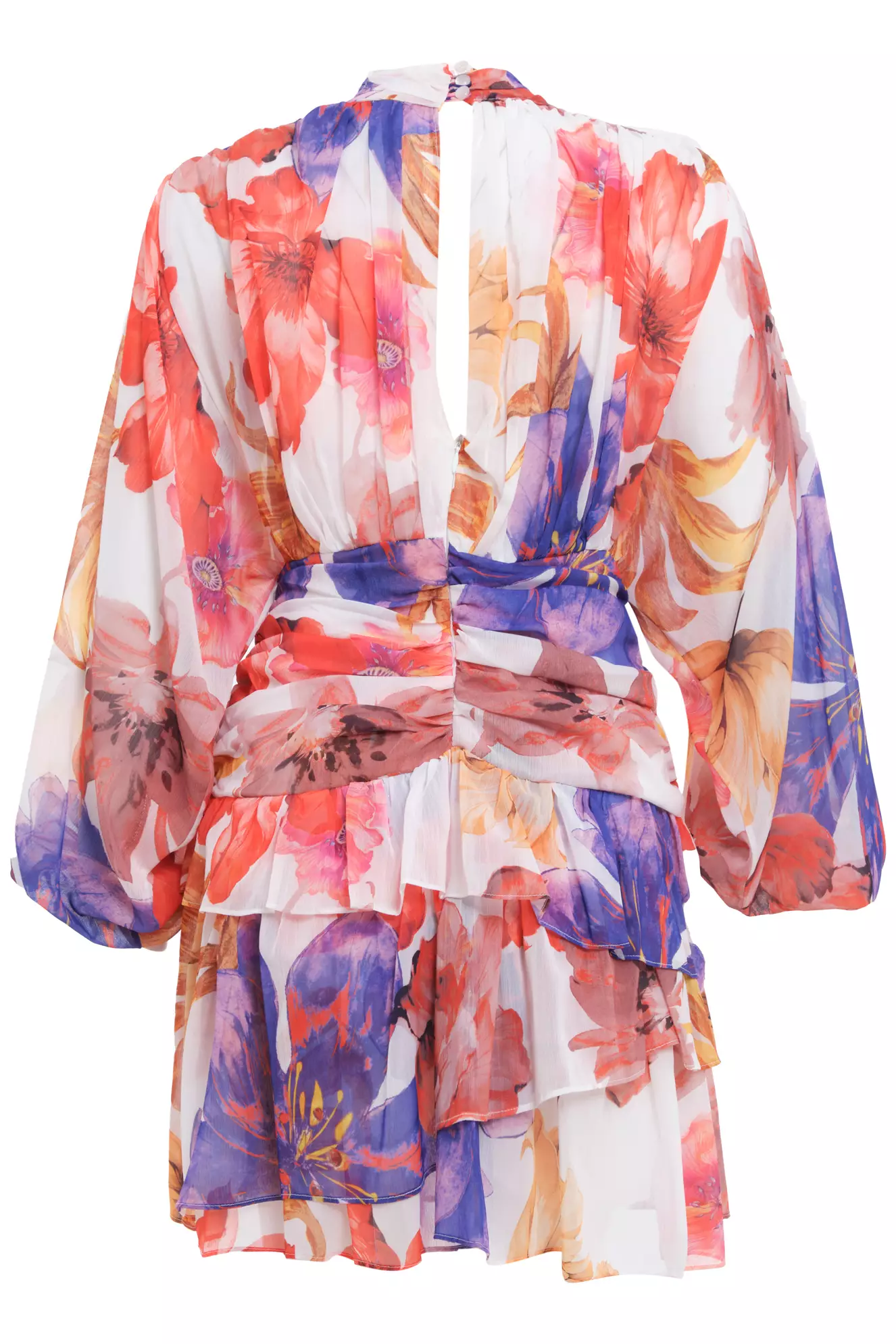 Printed Sifon Long Sleeve Midi Dress