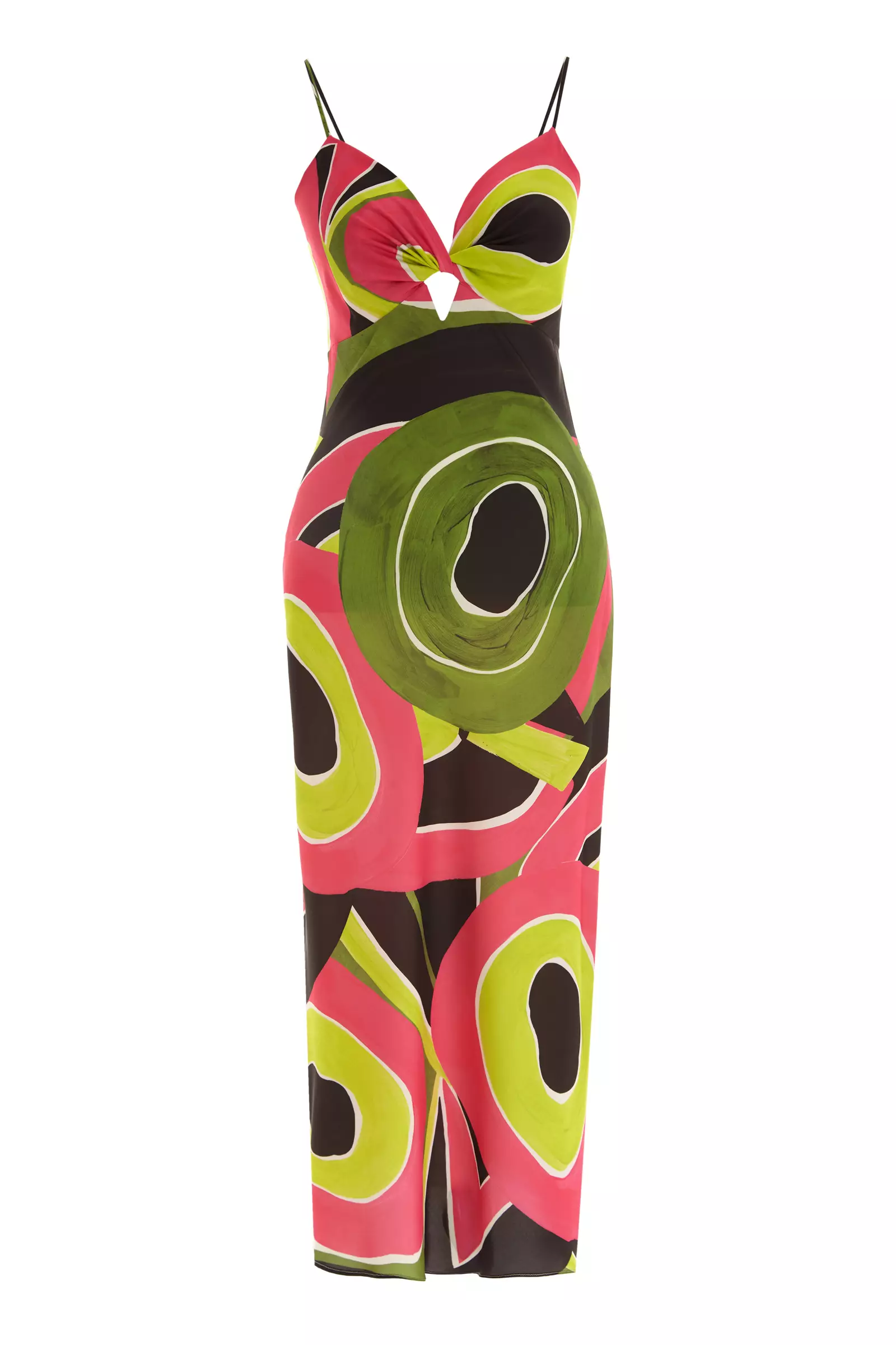 Printed satin sleeveless maxi dress
